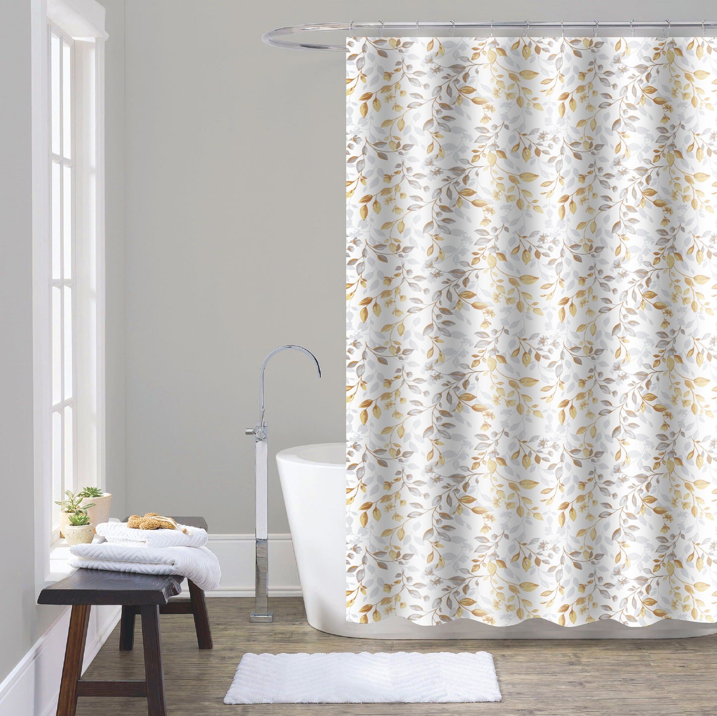Shower Curtain with Metal Roller Hooks - Glory Home Design
