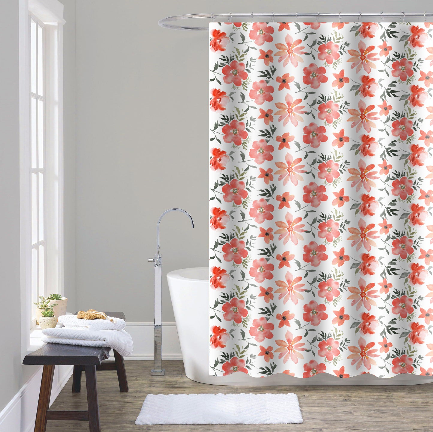 Shower Curtain with Metal Roller Hooks - Glory Home Design