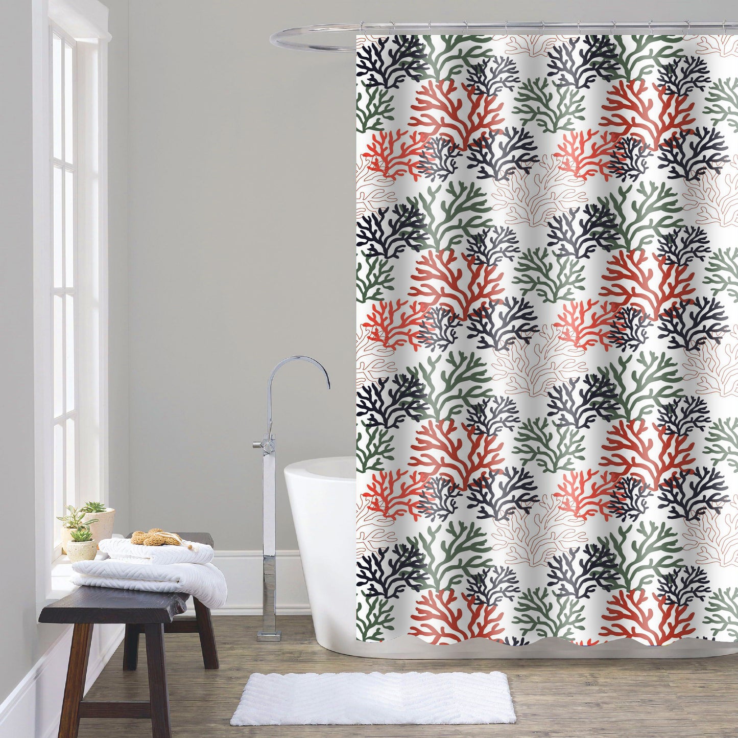 Shower Curtain with Metal Roller Hooks - Glory Home Design