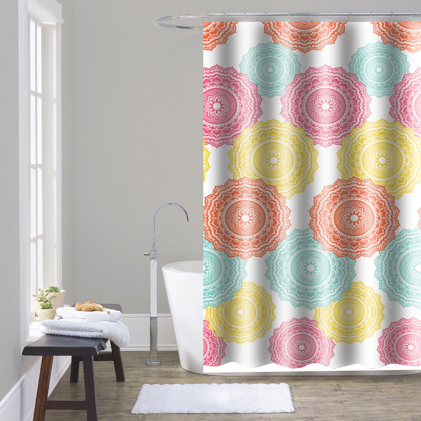 Shower Curtain with Metal Roller Hooks - Glory Home Design