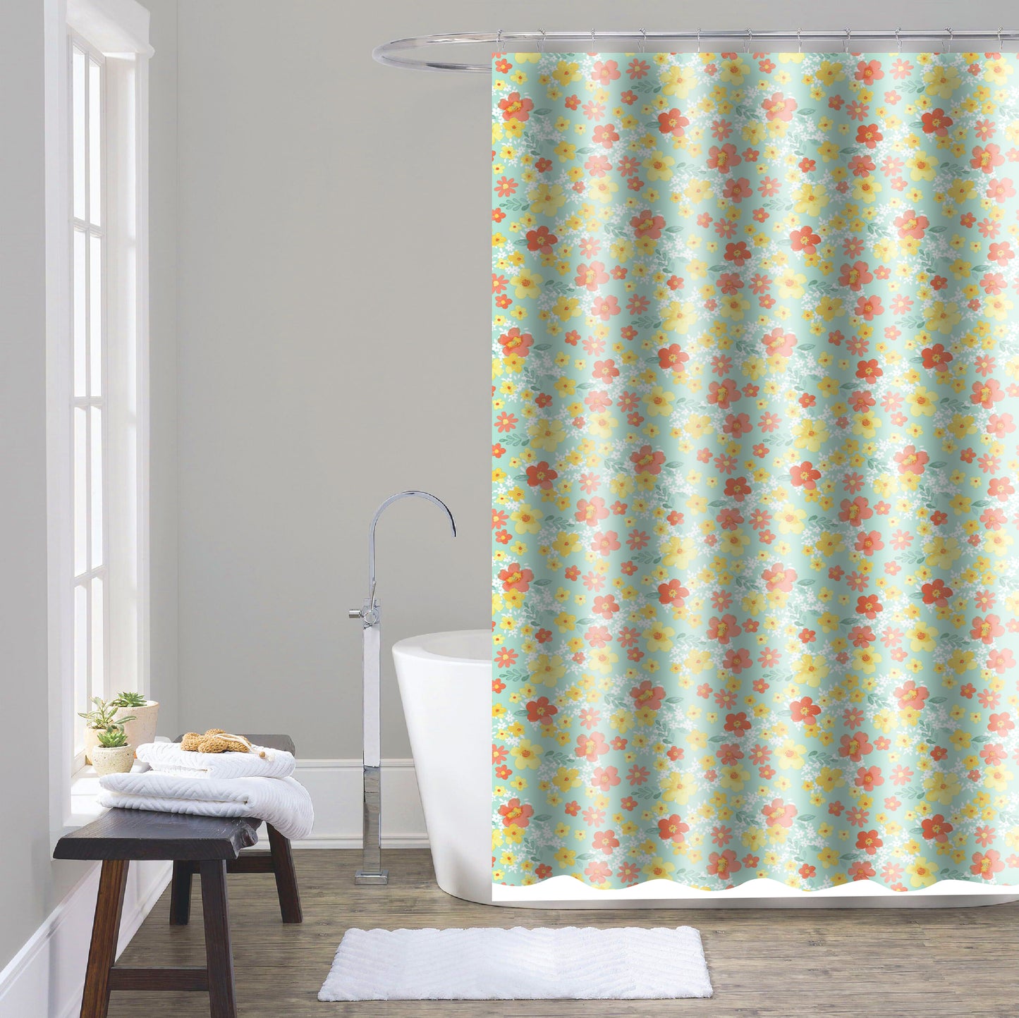 Shower Curtain with Metal Roller Hooks - Glory Home Design