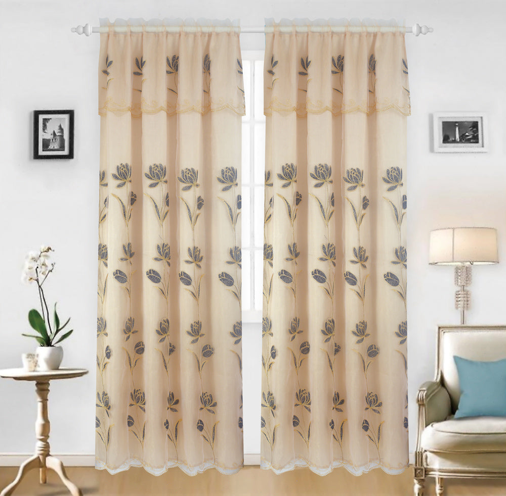 Britney Organza Embroidered Panel with Valance - Glory Home Design