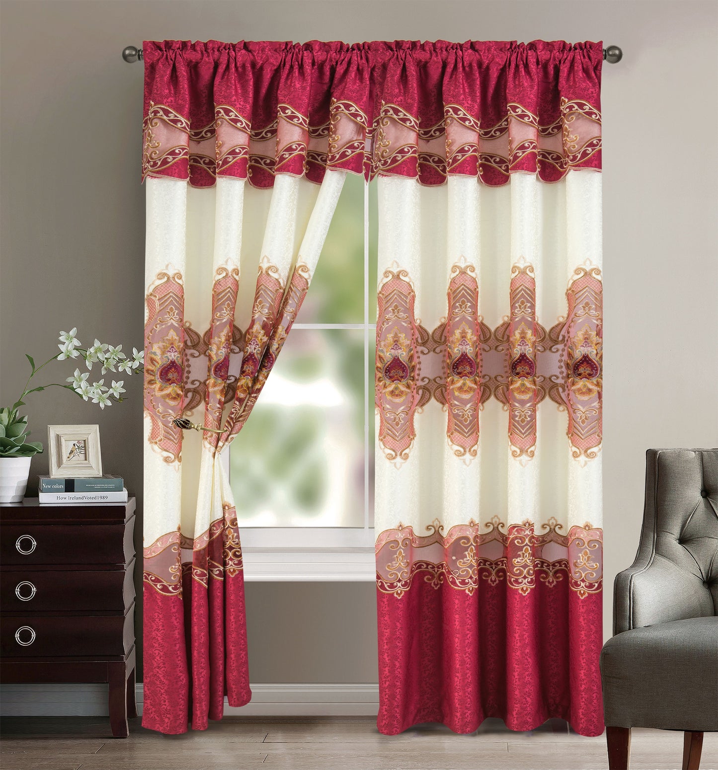 Amy - Embroidered Macrame Jacquard Panel with Valance - Glory Home Design