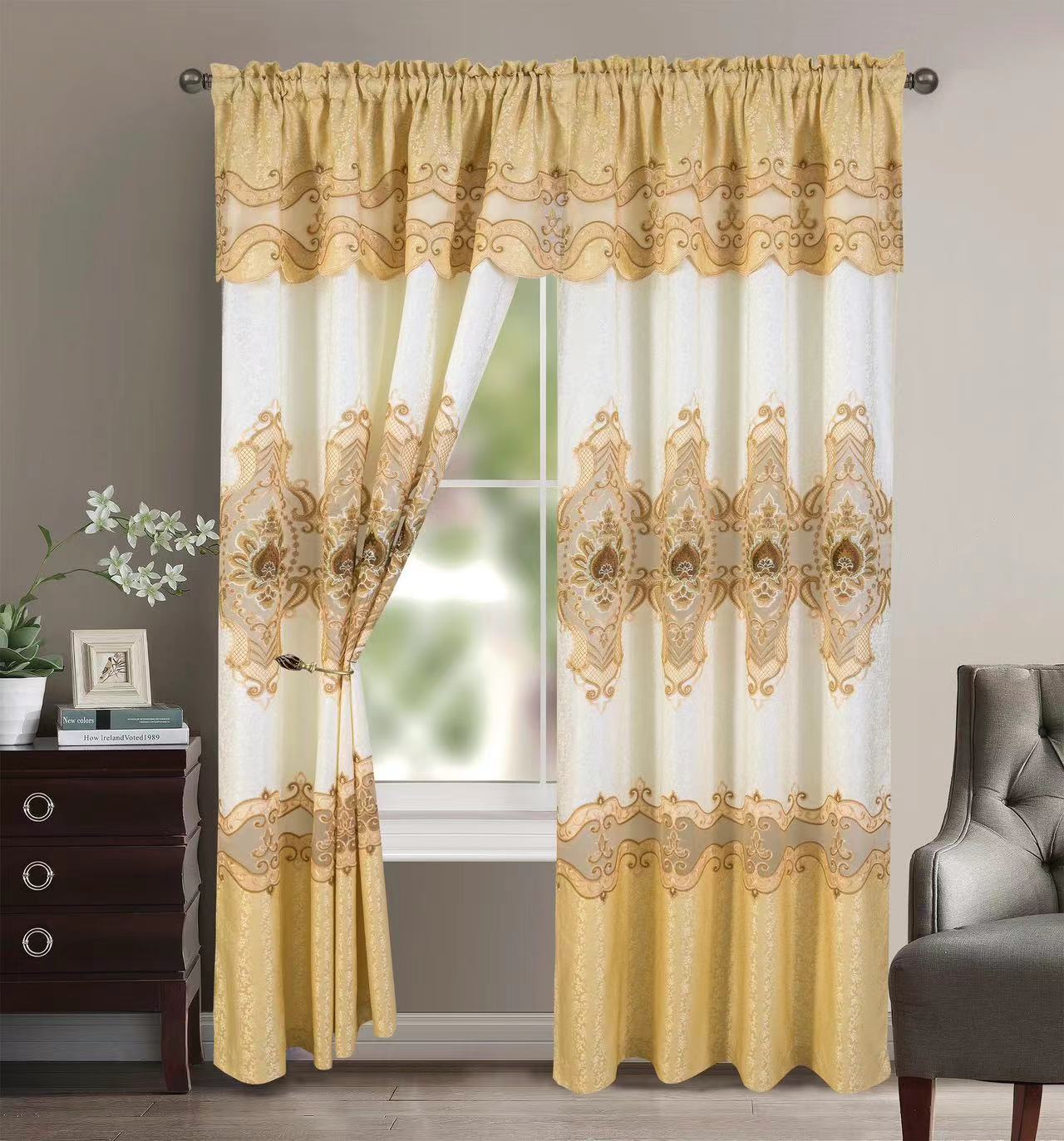 Amy - Embroidered Macrame Jacquard Panel with Valance - Glory Home Design