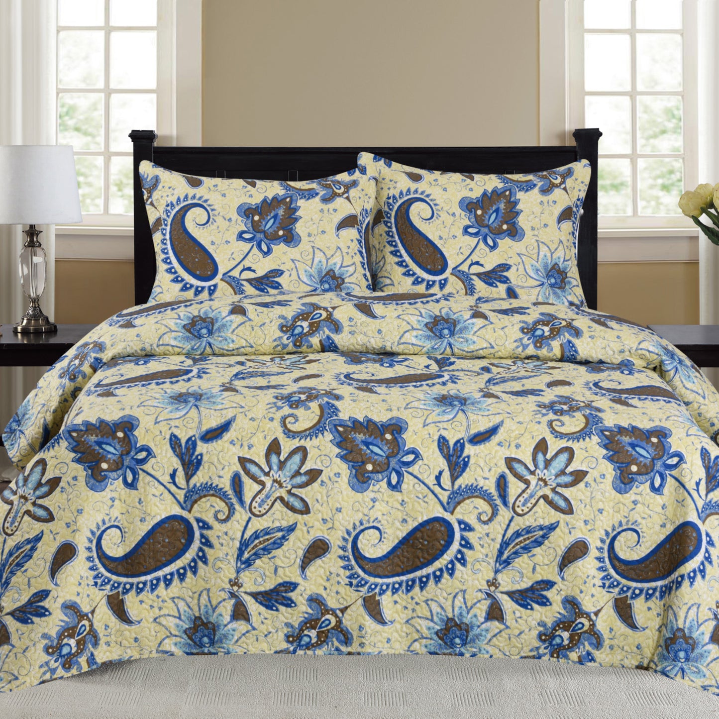 Cynthia - 3 Piece Quilt Set - Blue - Glory Home Design