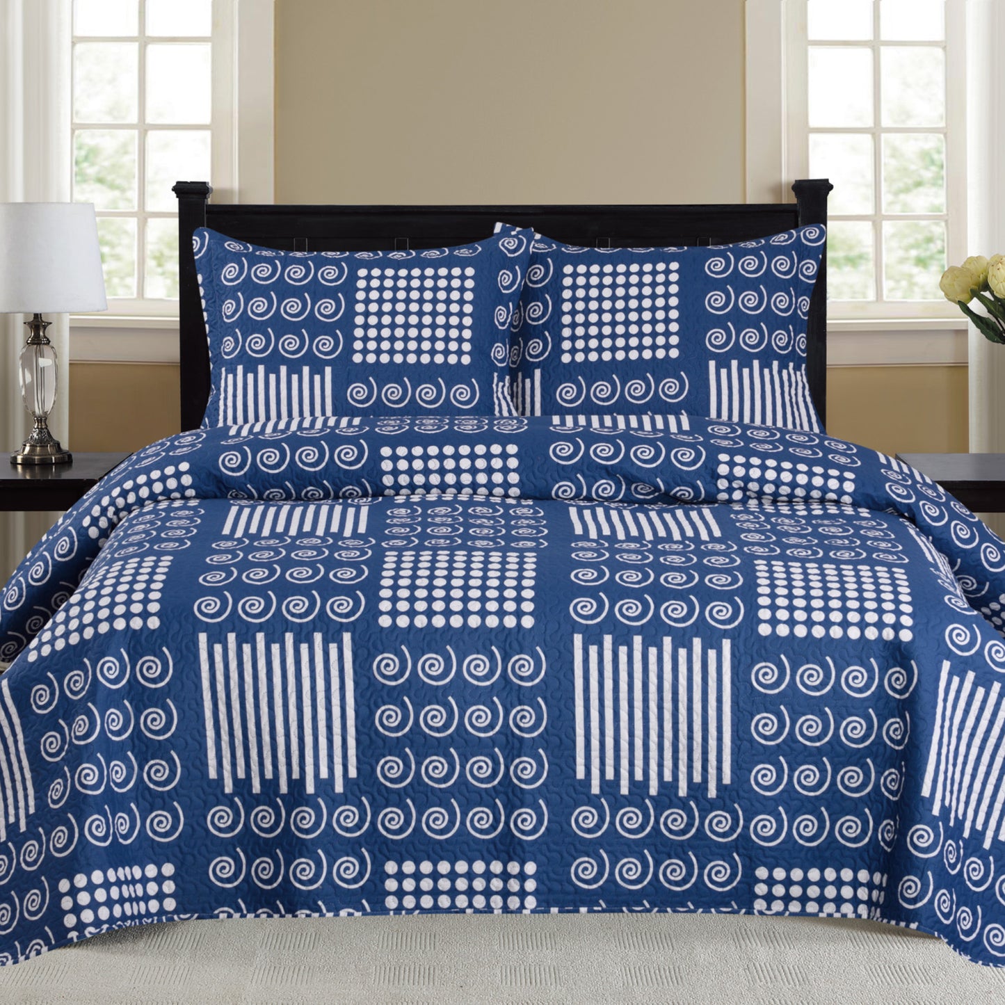 Nikki - 3 Piece Quilt Set - Navy - Glory Home Design