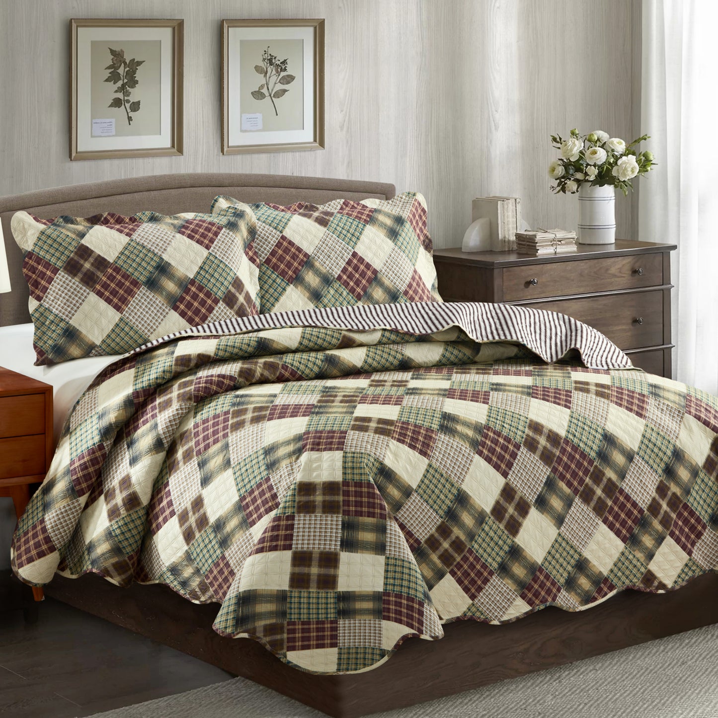 Jennifer 3 Piece Quilt Set - Brown - Glory Home Design