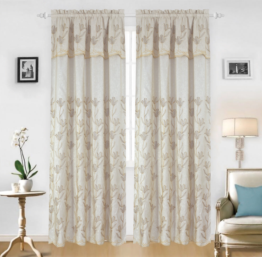 Francine - Embroidered Jacquard Panel Curtain 90"L - Glory Home Design