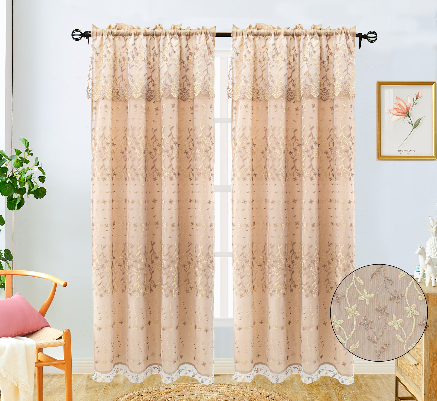 Giselle Voile Rainbow Embroidered Panel with Valance - Glory Home Design