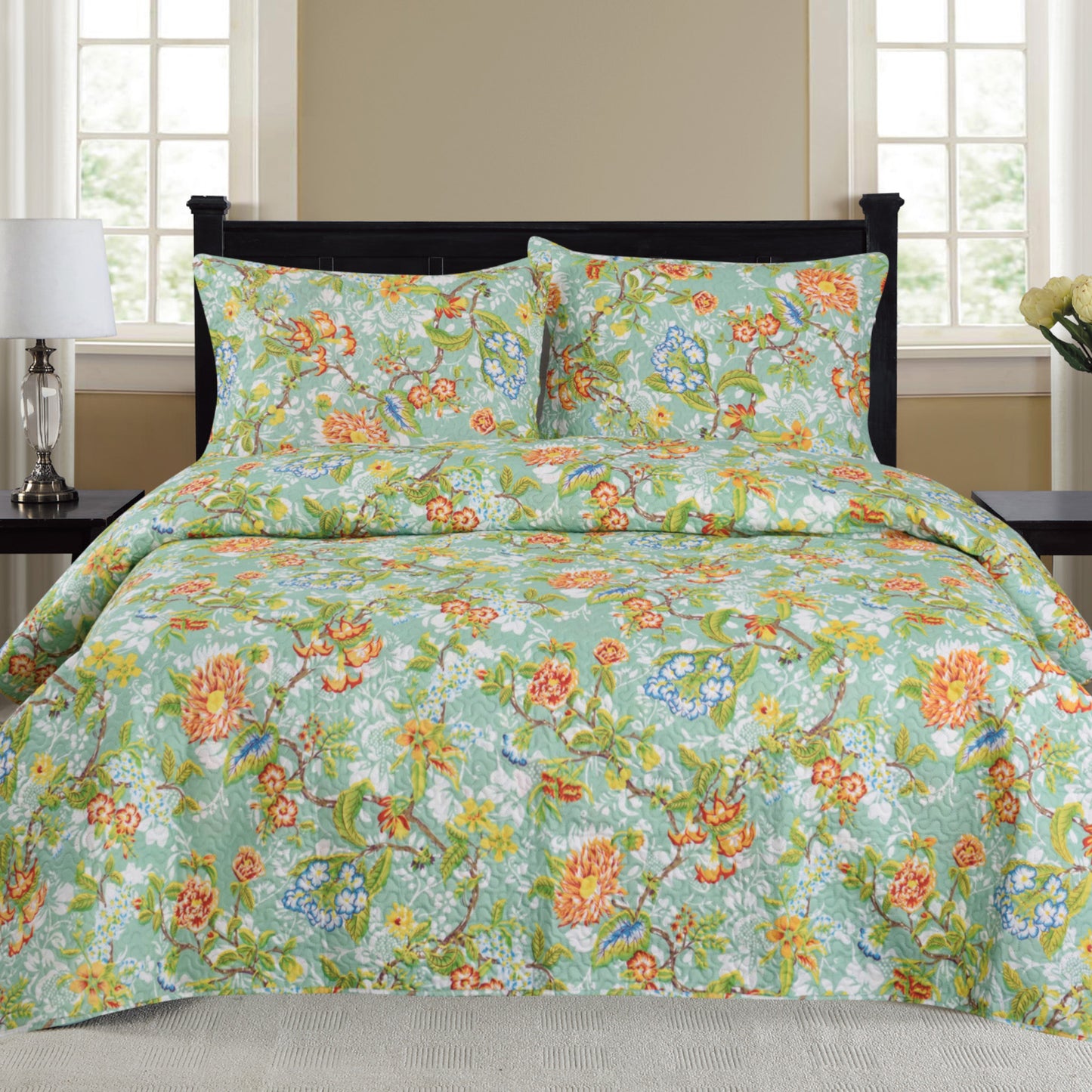 Nikki - 3 Piece Quilt Set - Green - Glory Home Design