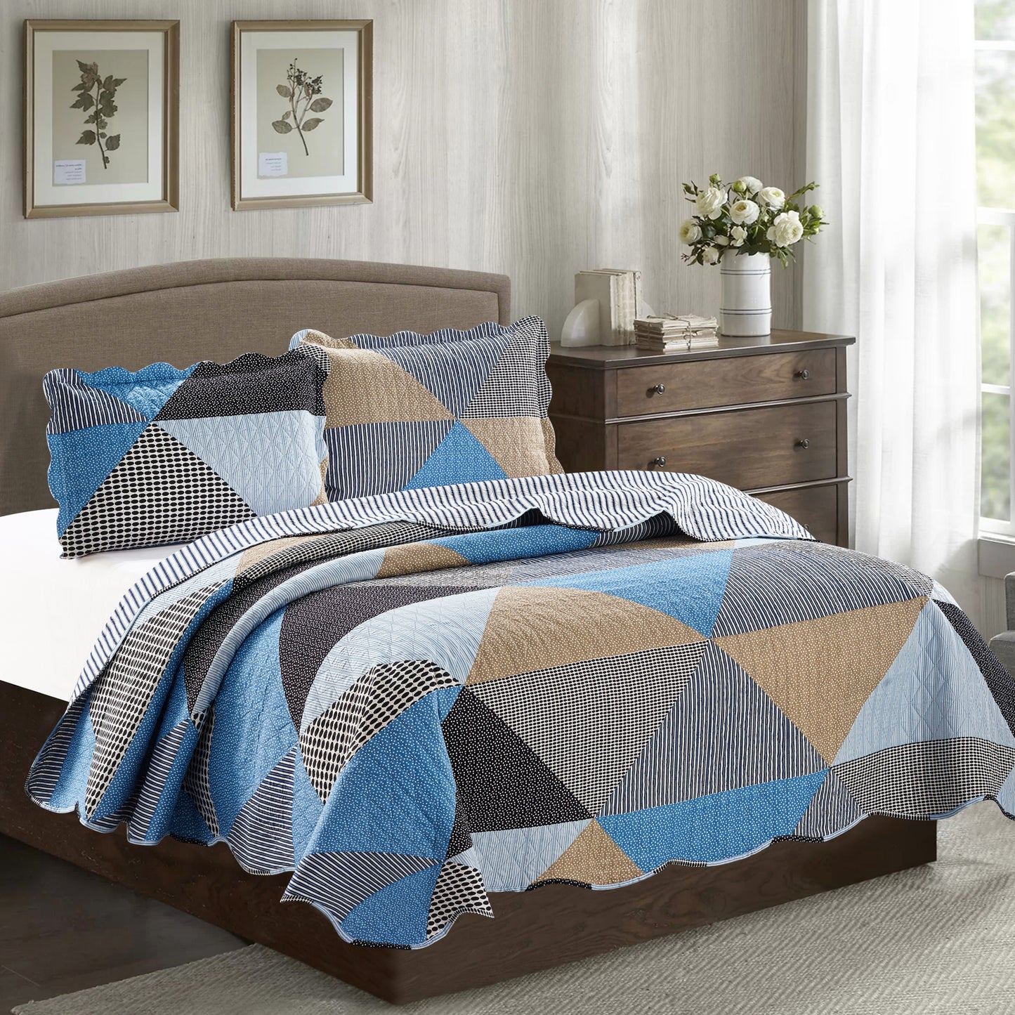 Suzy 3 Piece Quilt Set - Grey - Glory Home Design