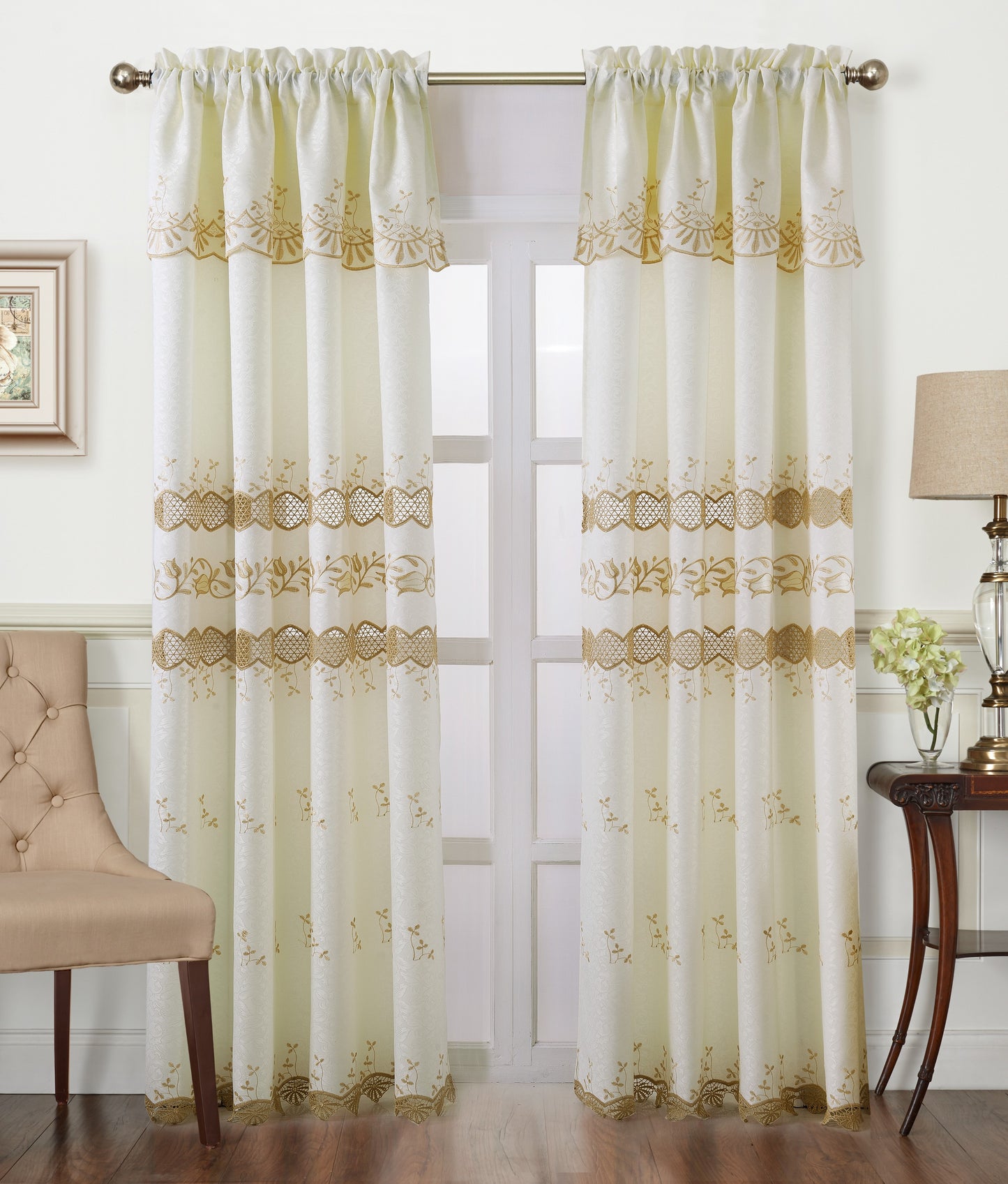 Katherine - Embroidered Macrame Jacquard Panel with Valance - Glory Home Design