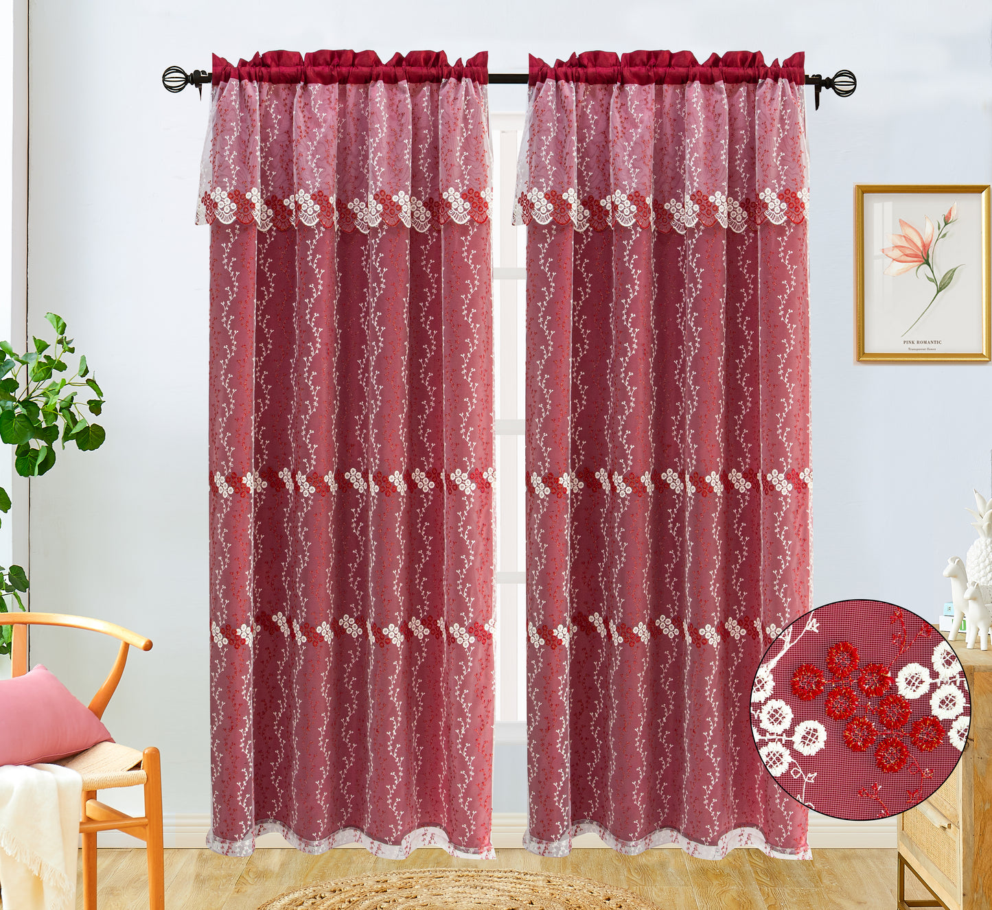 Lulu Voile Rainbow Embroidered Panel with Valance - Glory Home Design