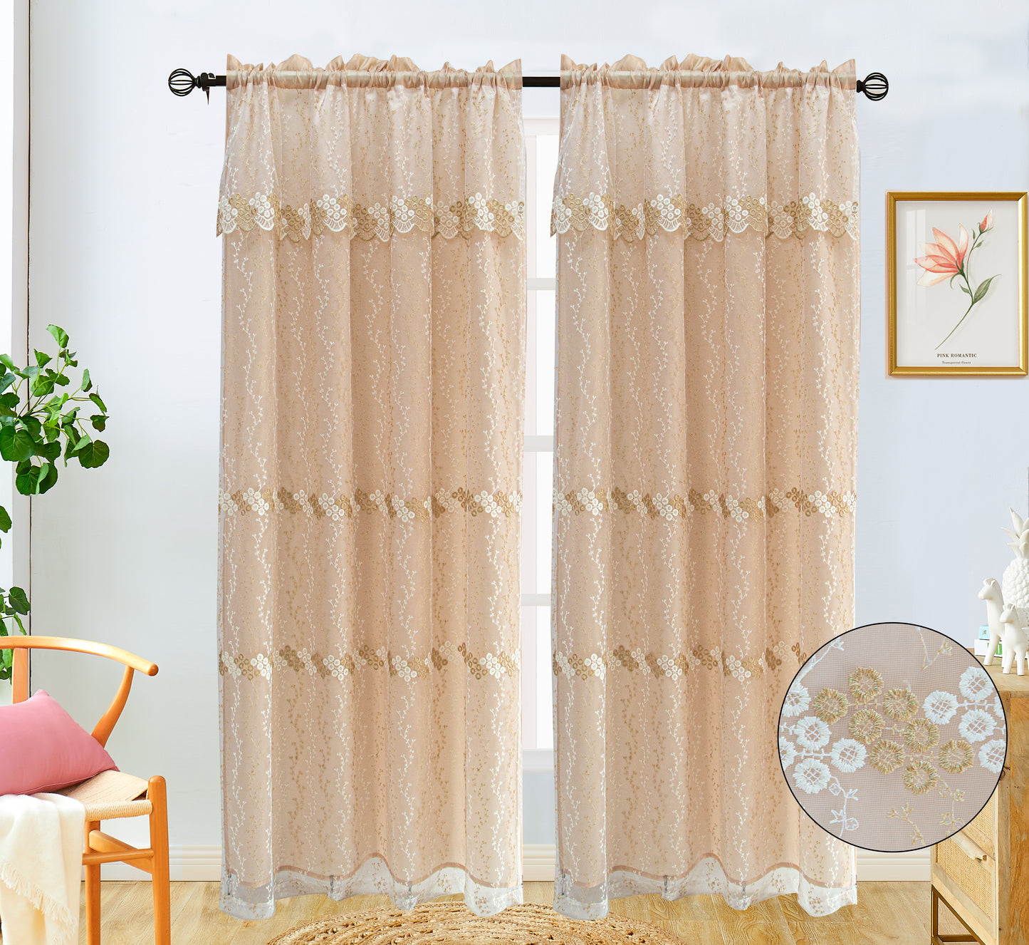 Lulu Voile Rainbow Embroidered Panel with Valance - Glory Home Design