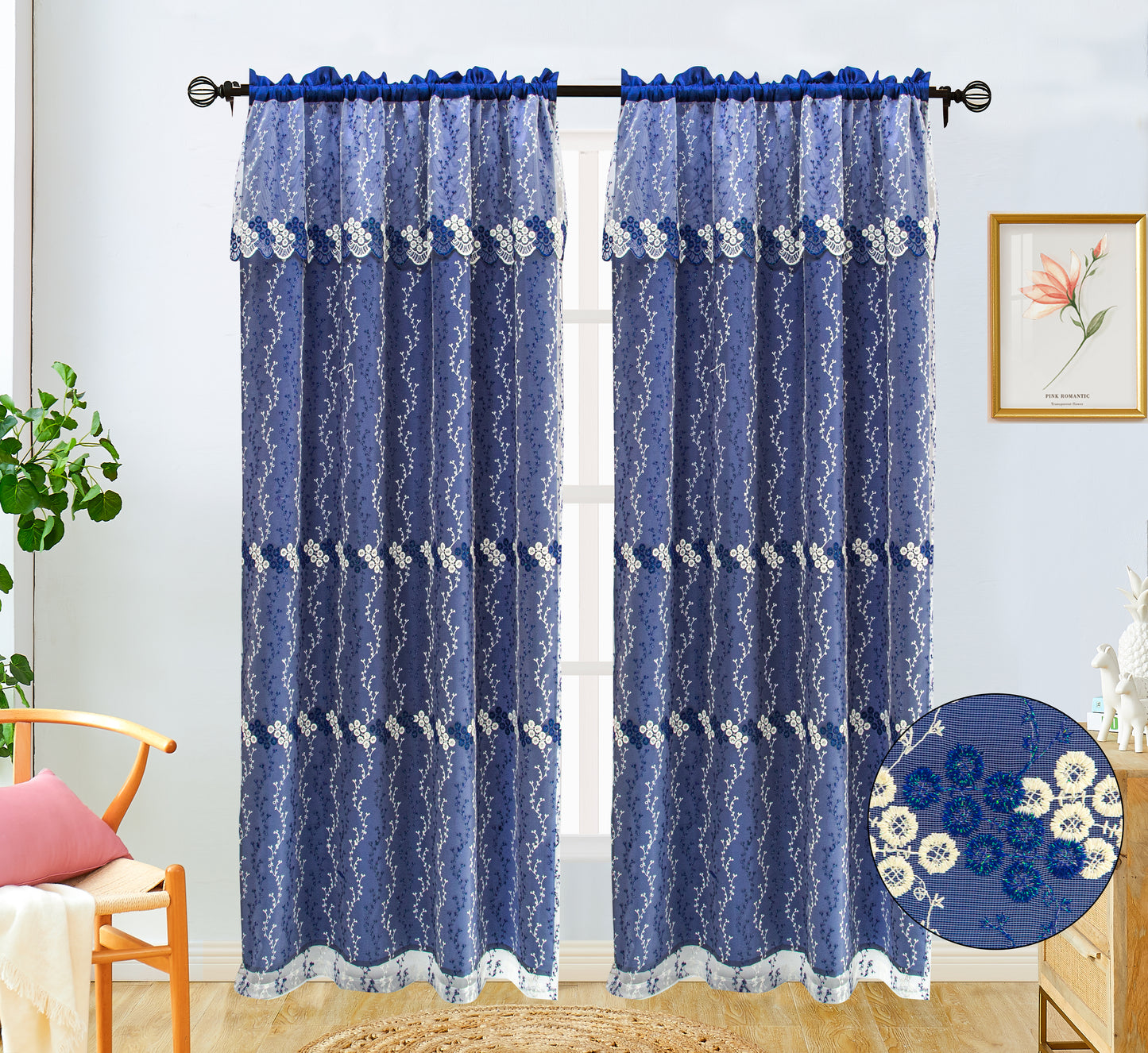 Lulu Voile Rainbow Embroidered Panel with Valance - Glory Home Design