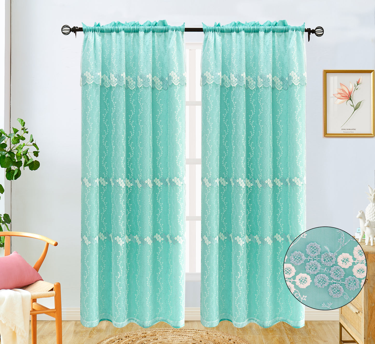 Lulu Voile Rainbow Embroidered Panel with Valance - Glory Home Design