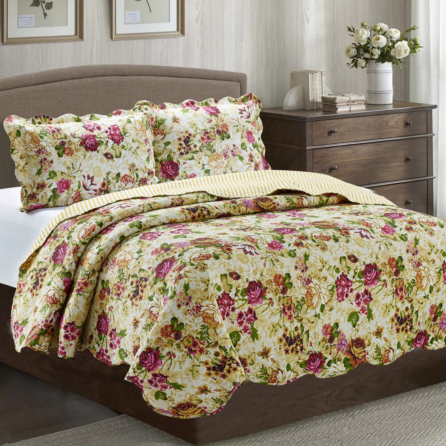 Jennifer 3 Piece Quilt Set - Ivory - Glory Home Design