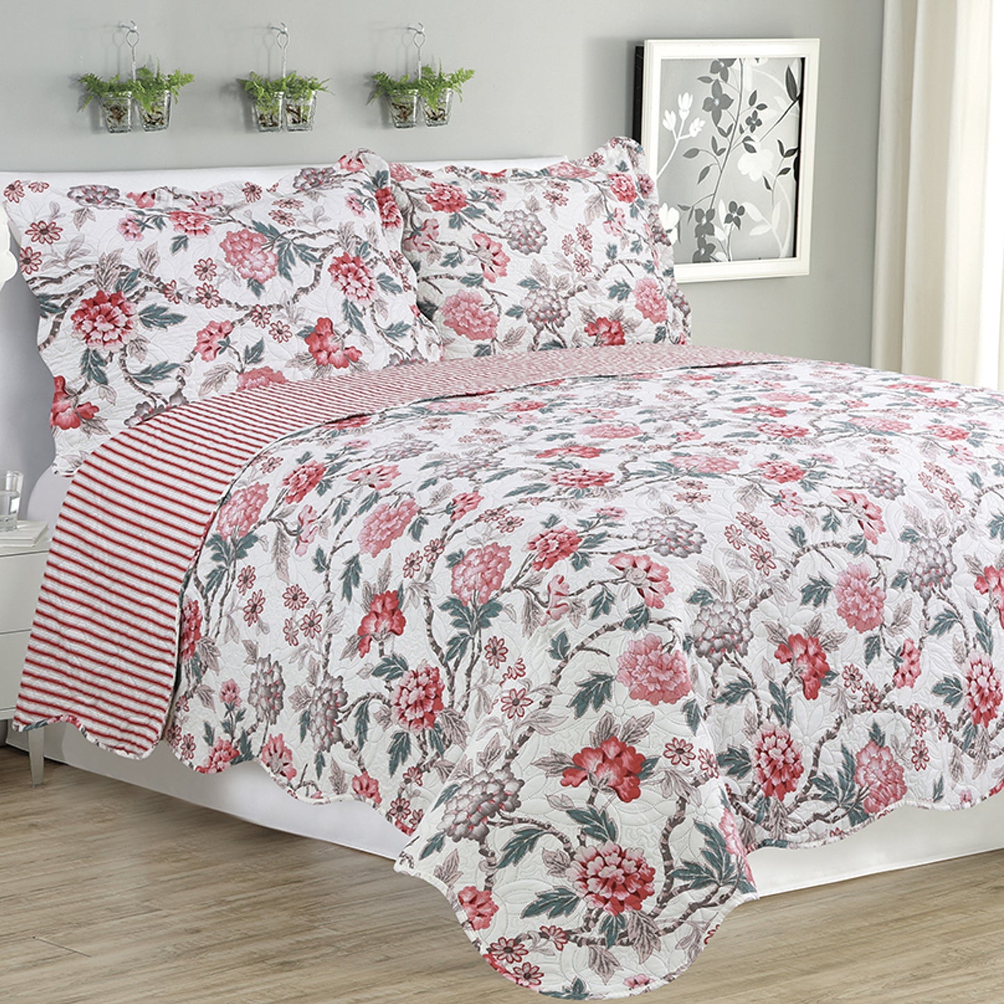 Melissa - 3 Piece Quilt Set - Multi Color Rose - Glory Home Design