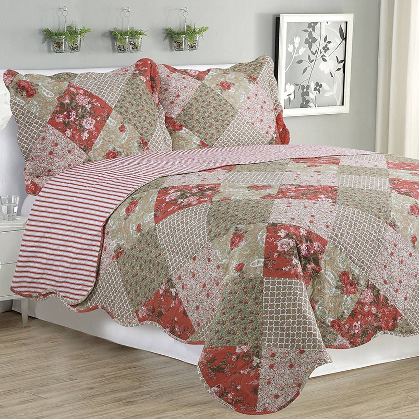 Kim - 3 Piece Quilt Set - Multi Color Floral - Glory Home Design