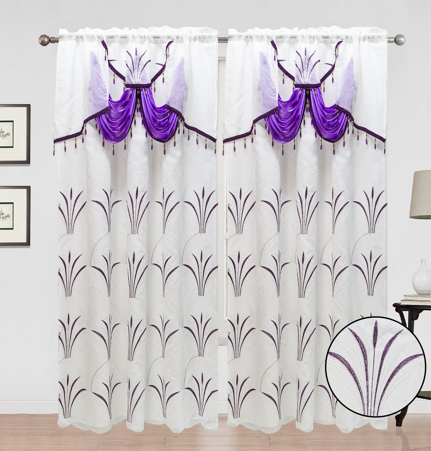 Hayden Voile Rainbow Embroidered Panel with Valance - Glory Home Design