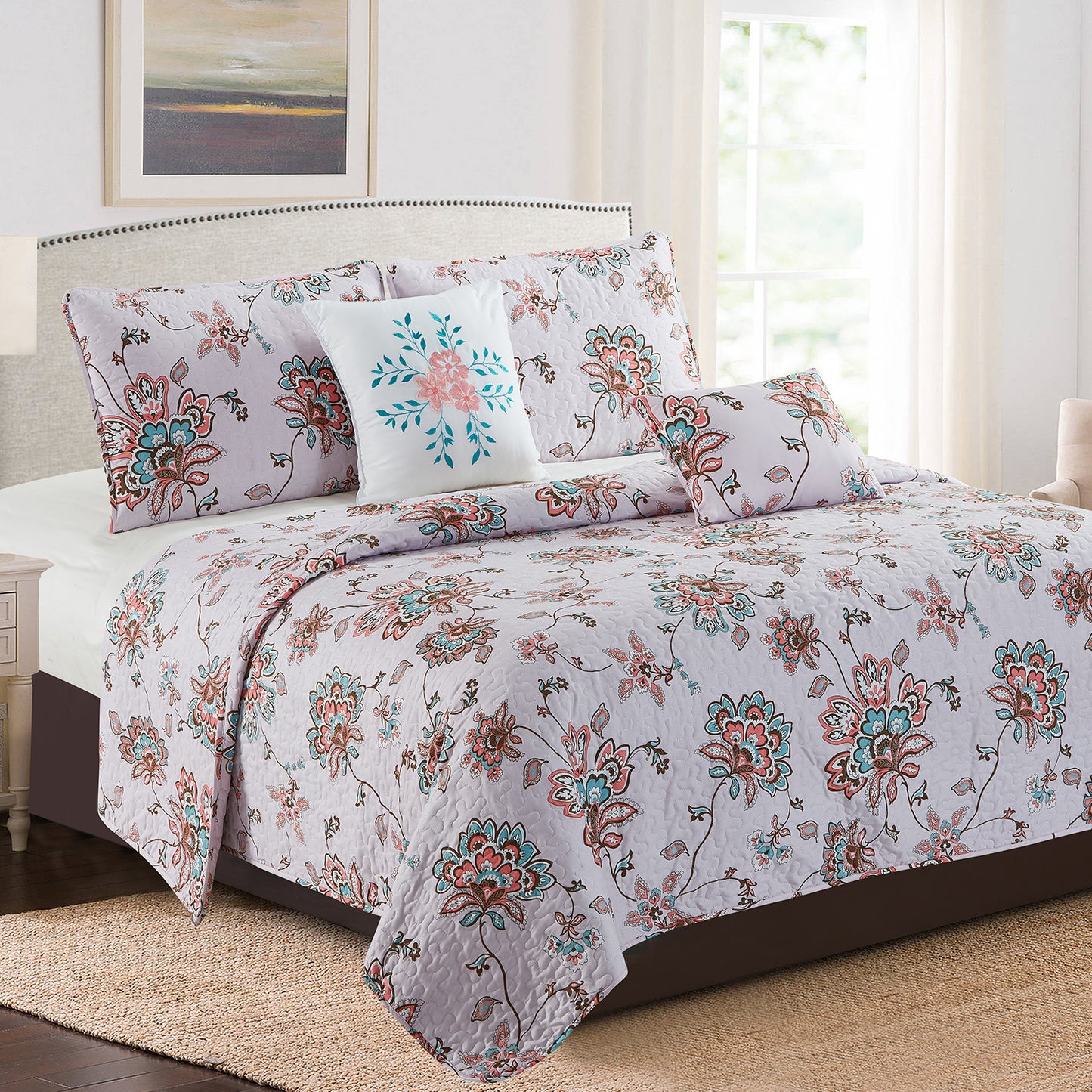 Karina - 5 Piece Quilt Set - Royal Blue Medallion - Glory Home Design