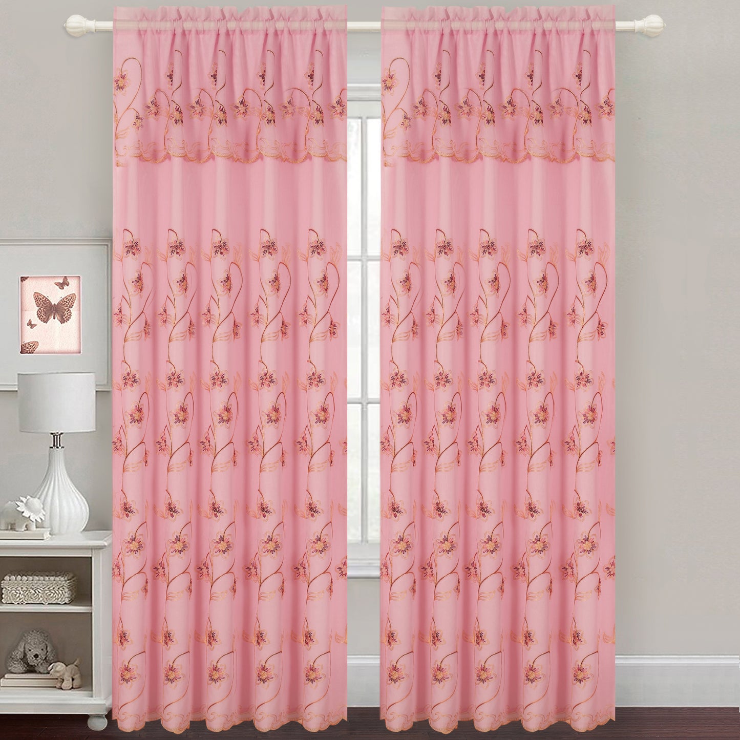 Gabriella - Snow Voile Embroidered Panel - Set of Two - Assorted Colors - Glory Home Design