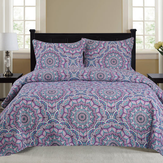 Cynthia - 3 Piece Quilt Set - Purple - Glory Home Design