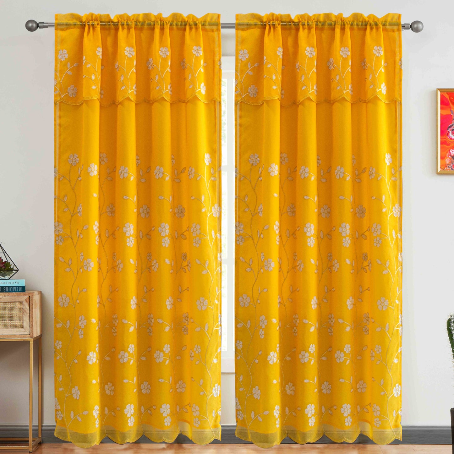 Rina Voile Rainbow Embroidered Panel with Valance - Glory Home Design