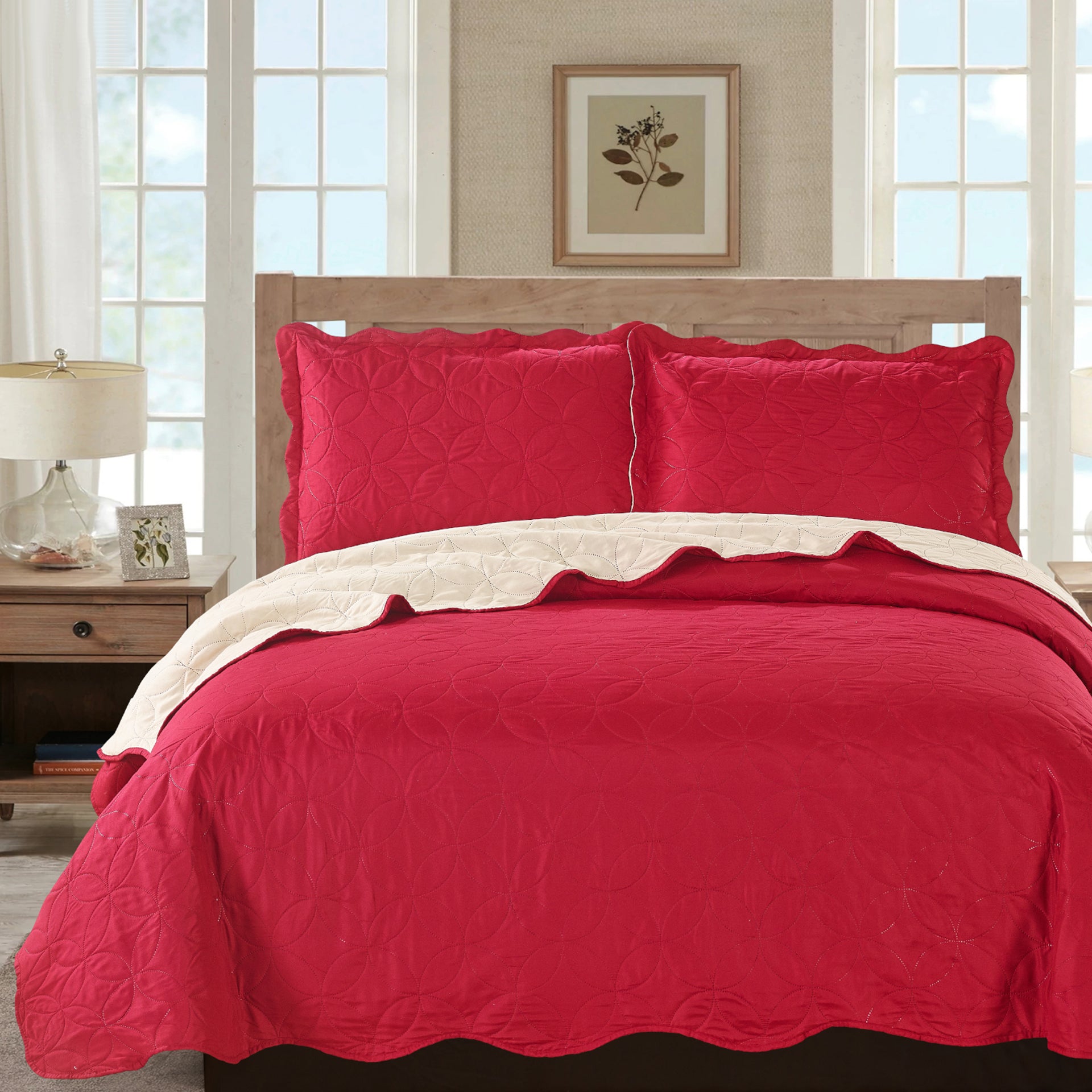 Sherry - 3 Piece - Solid Reversible Quilt Set - Red