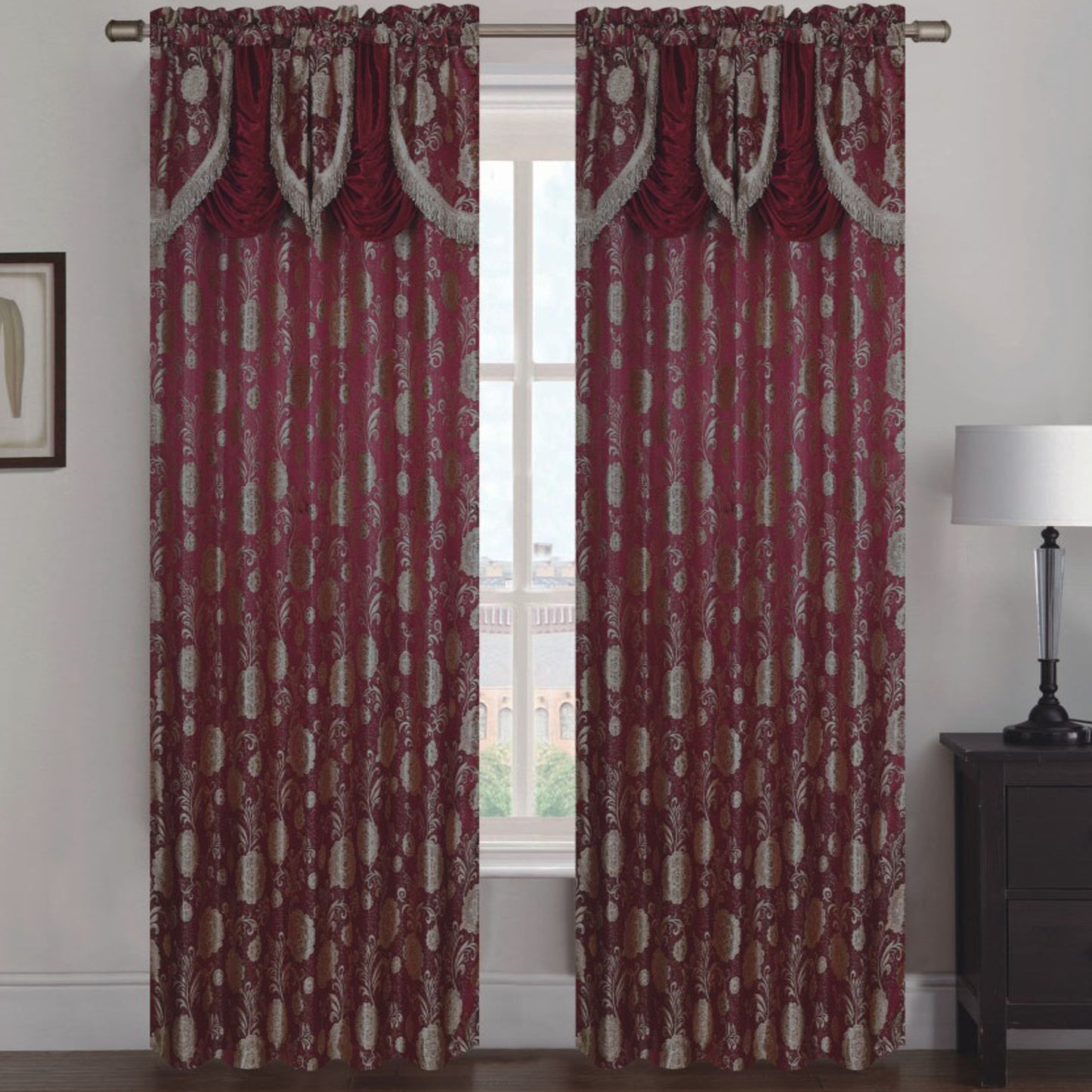 Molly Jacquard Rod Pocket Panel with Attached Valance Set of Two - Assorted Colors - Glory Home Design