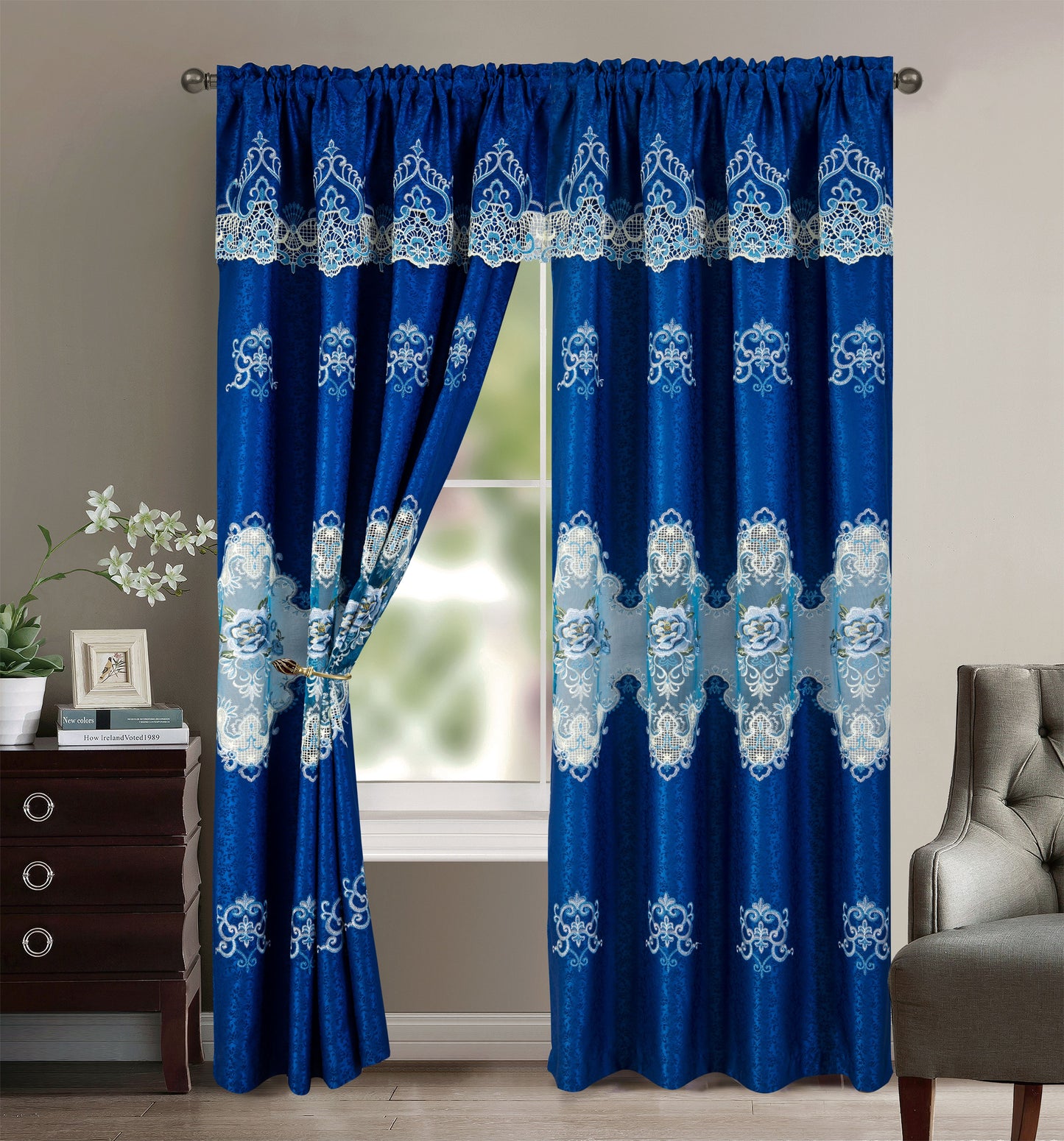 Riley - Embroidered Macrame Jacquard Panel with Valance - Glory Home Design