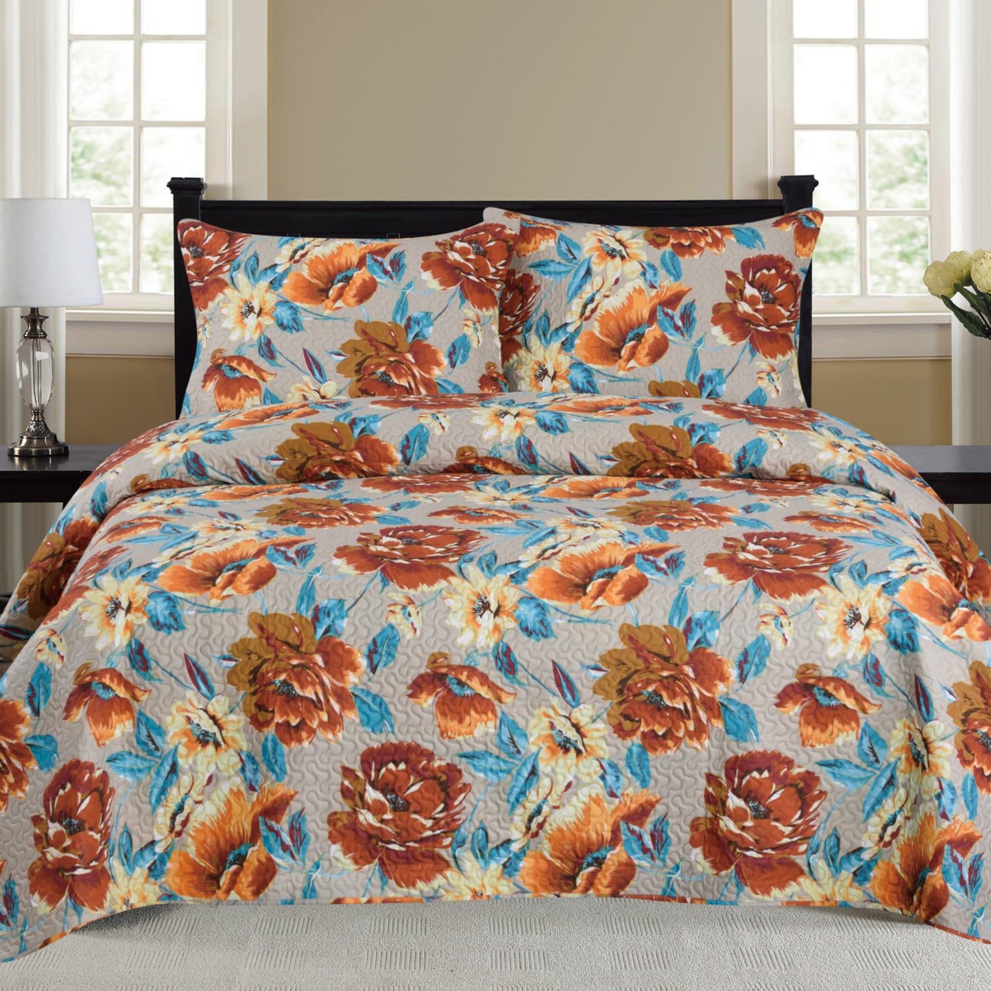 Nikki - 3 Piece Quilt Set - Rust - Glory Home Design