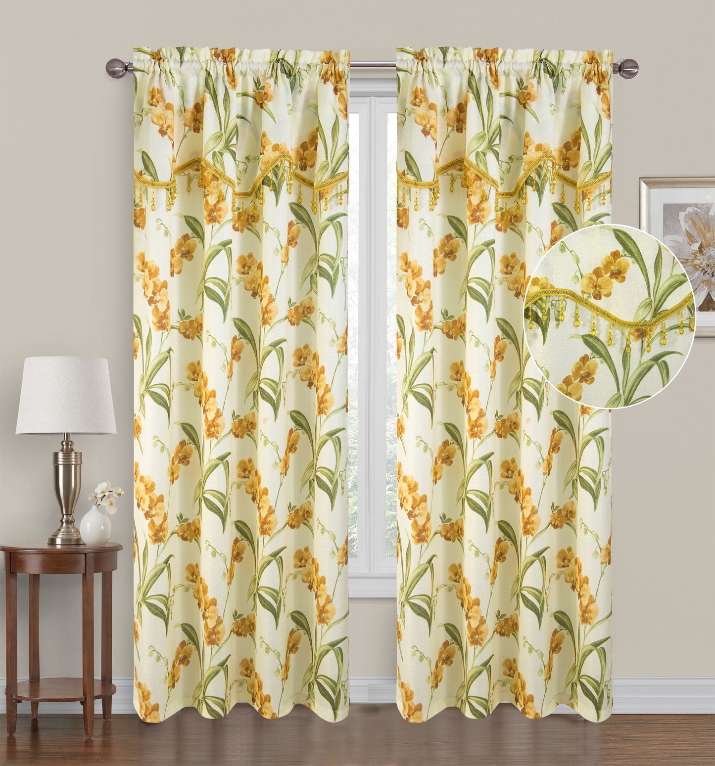 Tamara Print Crepe Rod Pocket Panel with Attached Valance - Glory Home Design