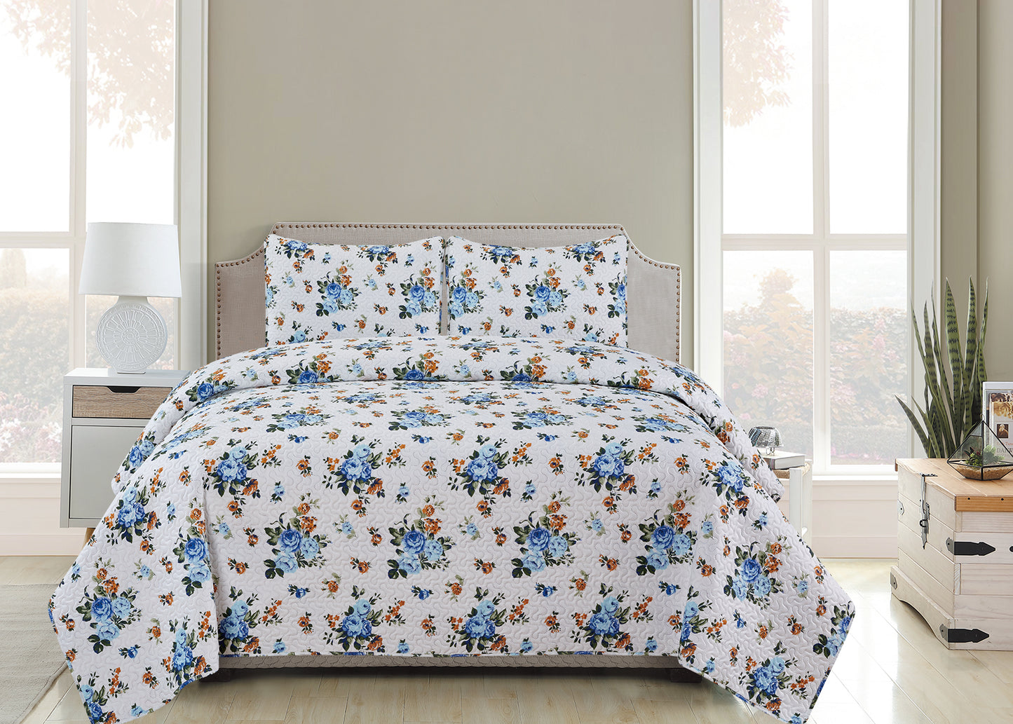 Vicky - 3 Piece Quilt Set -Blue - Glory Home Design