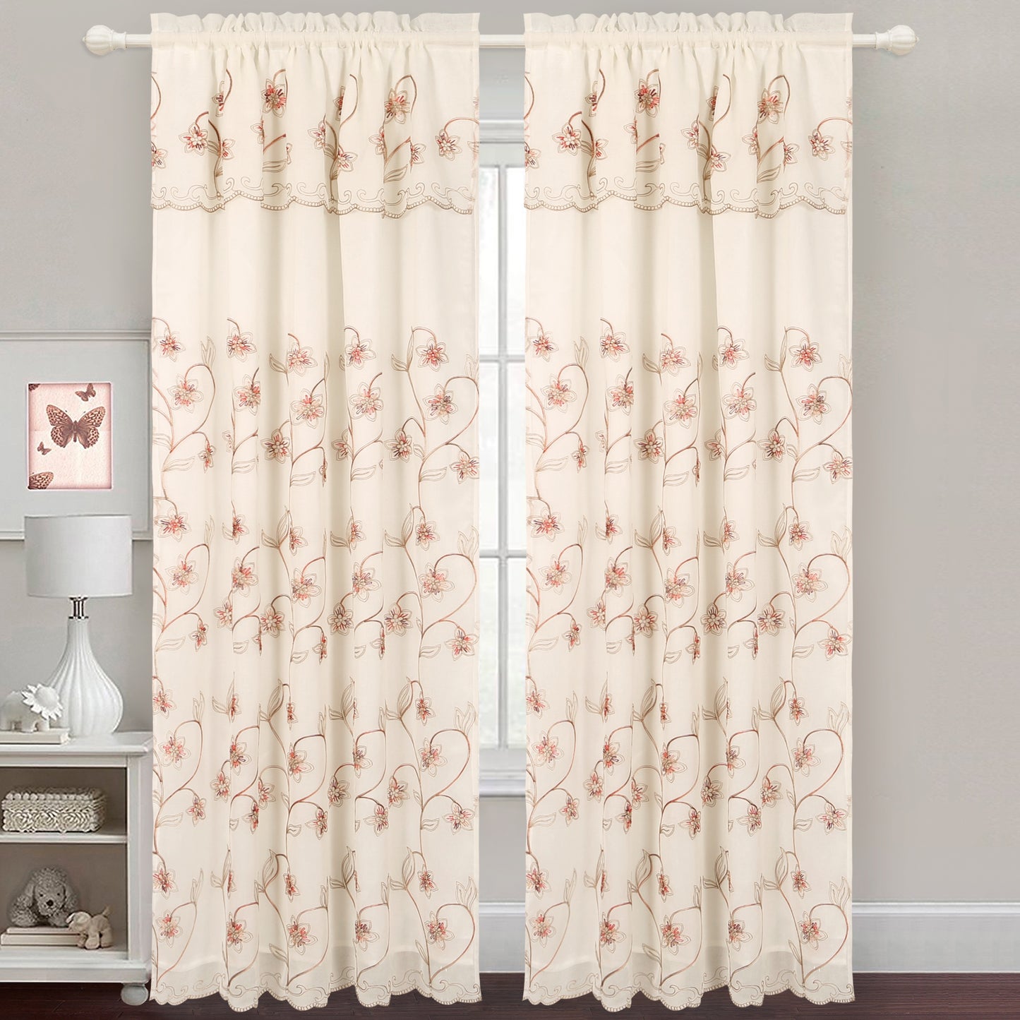 Gabriella - Snow Voile Embroidered Panel - Set of Two - Assorted Colors - Glory Home Design