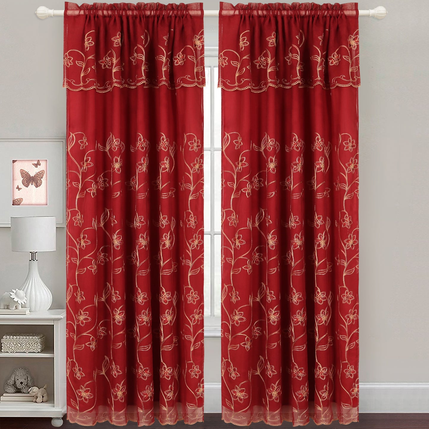 Gabriella - Snow Voile Embroidered Panel - Set of Two - Assorted Colors - Glory Home Design