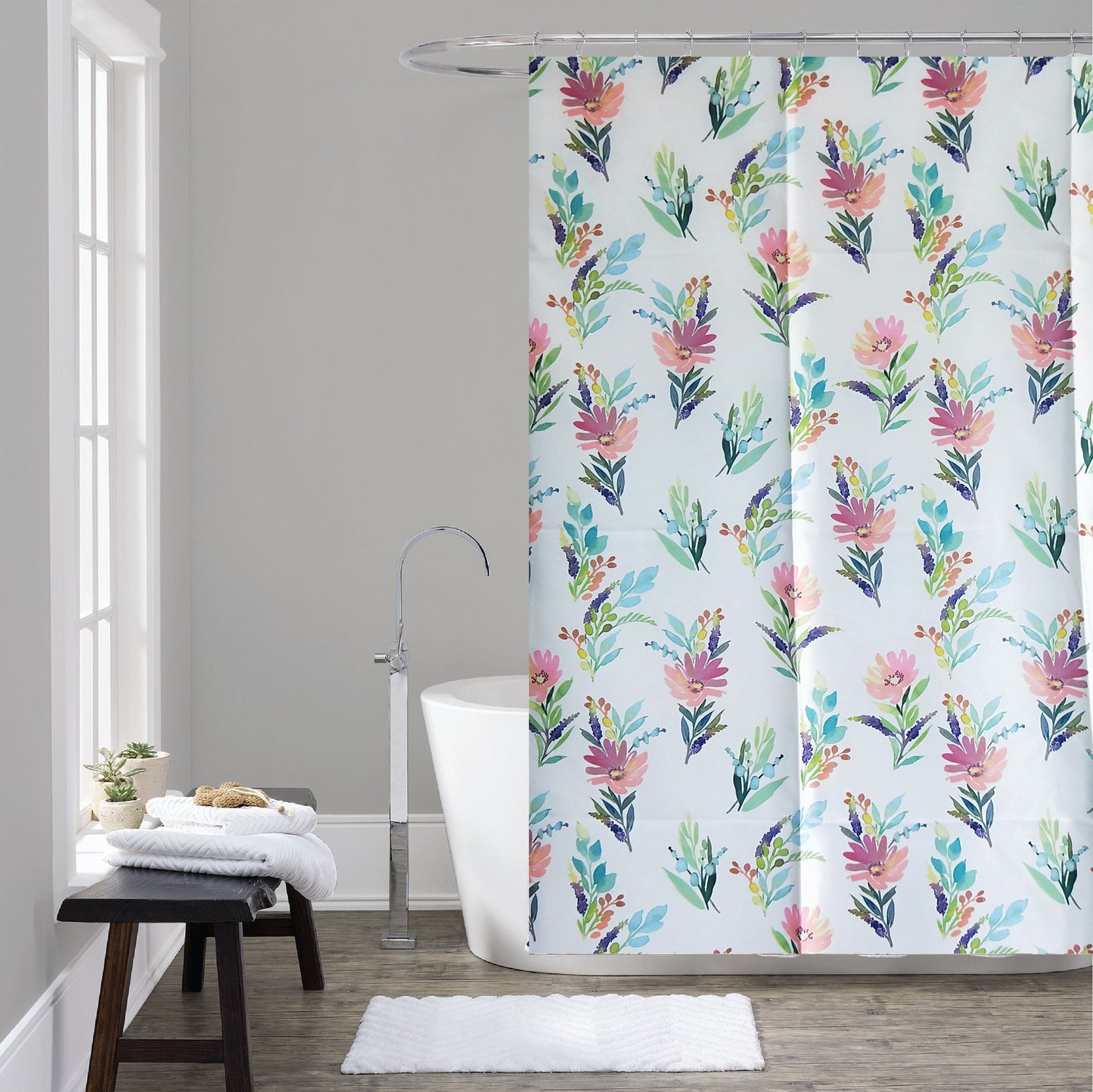 Shower Curtain with Metal Roller Hooks - Glory Home Design