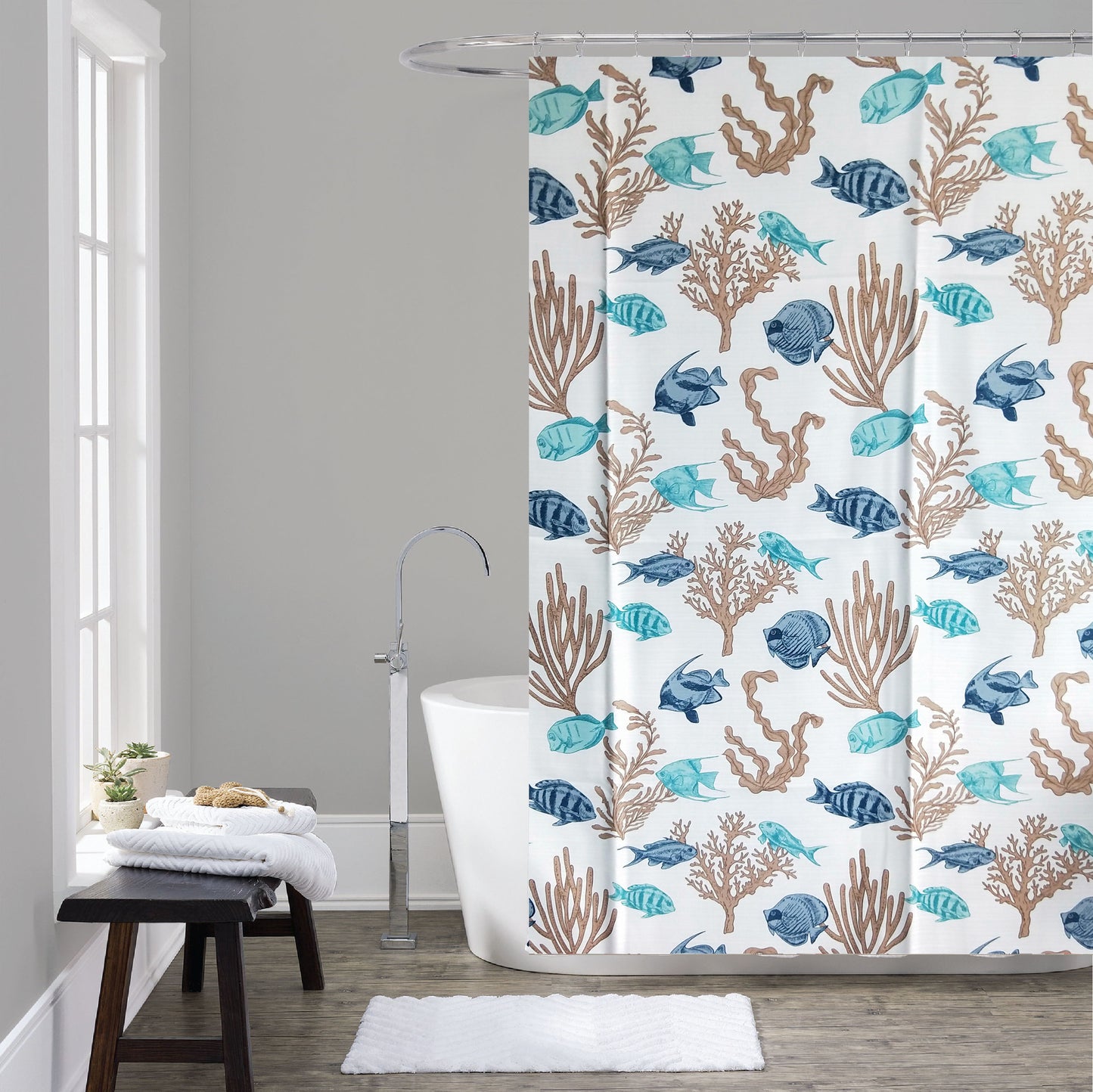 Shower Curtain with Metal Roller Hooks - Glory Home Design