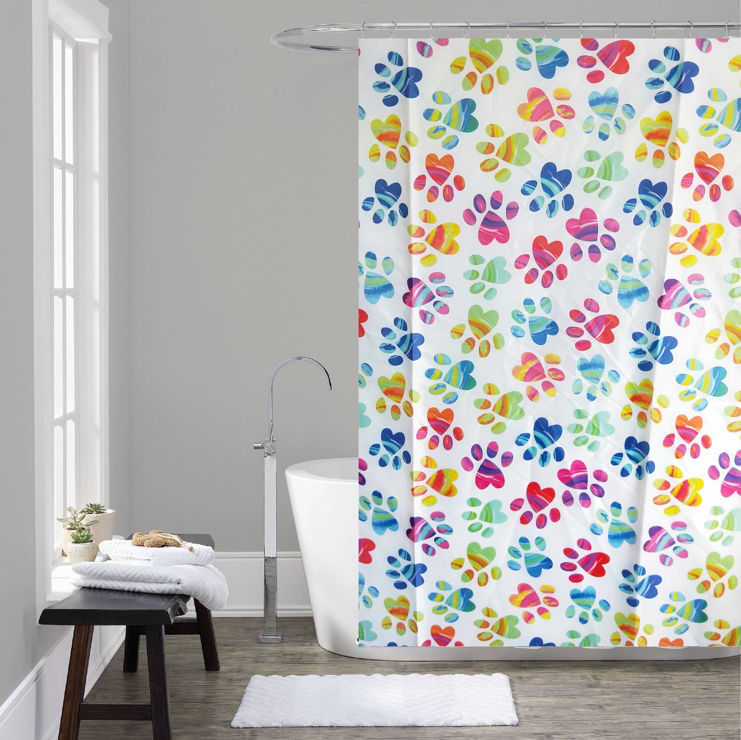Shower Curtain with Metal Roller Hooks - Glory Home Design