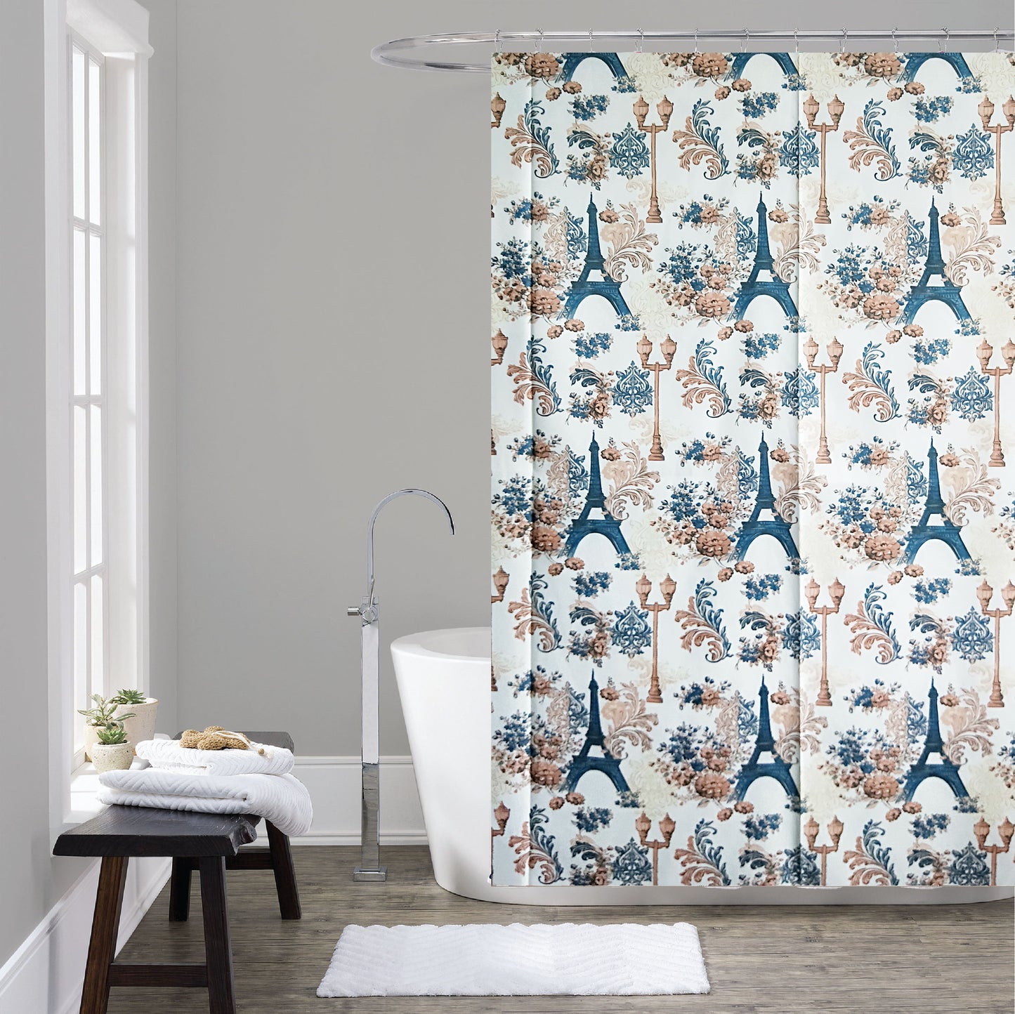 Shower Curtain with Metal Roller Hooks - Glory Home Design