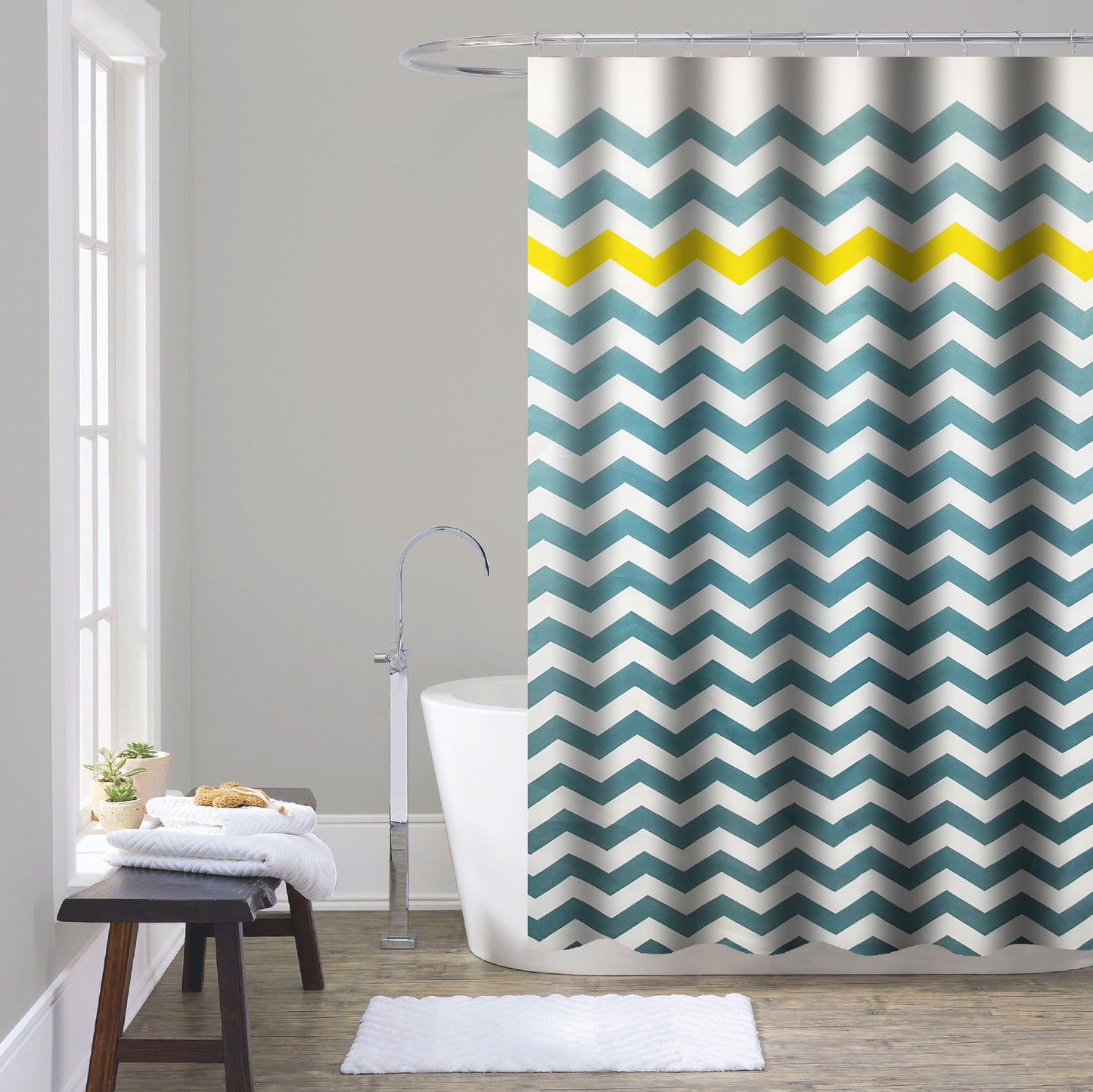 Shower Curtain with Metal Roller Hooks - Glory Home Design