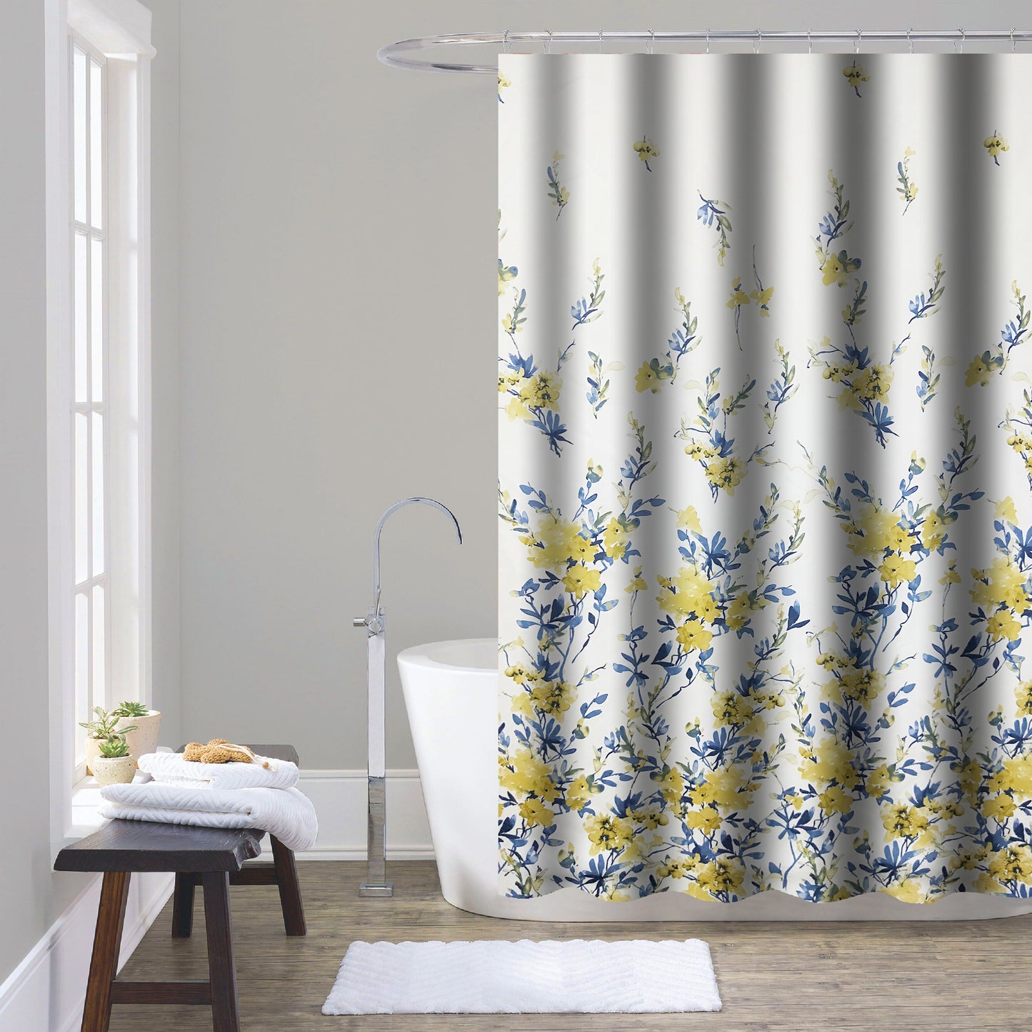 Shower Curtain with Metal Roller Hooks - Glory Home Design