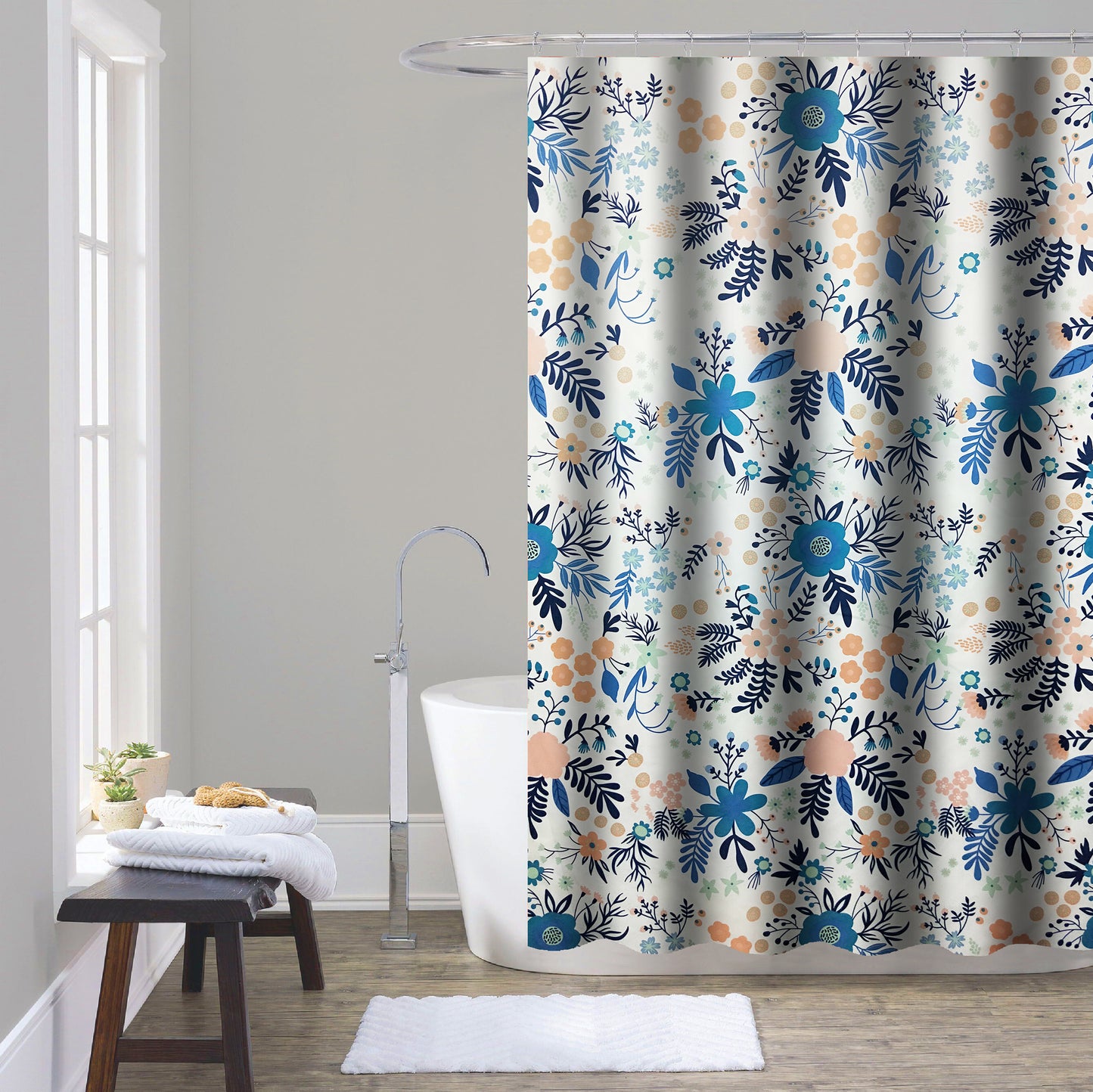 Shower Curtain with Metal Roller Hooks - Glory Home Design