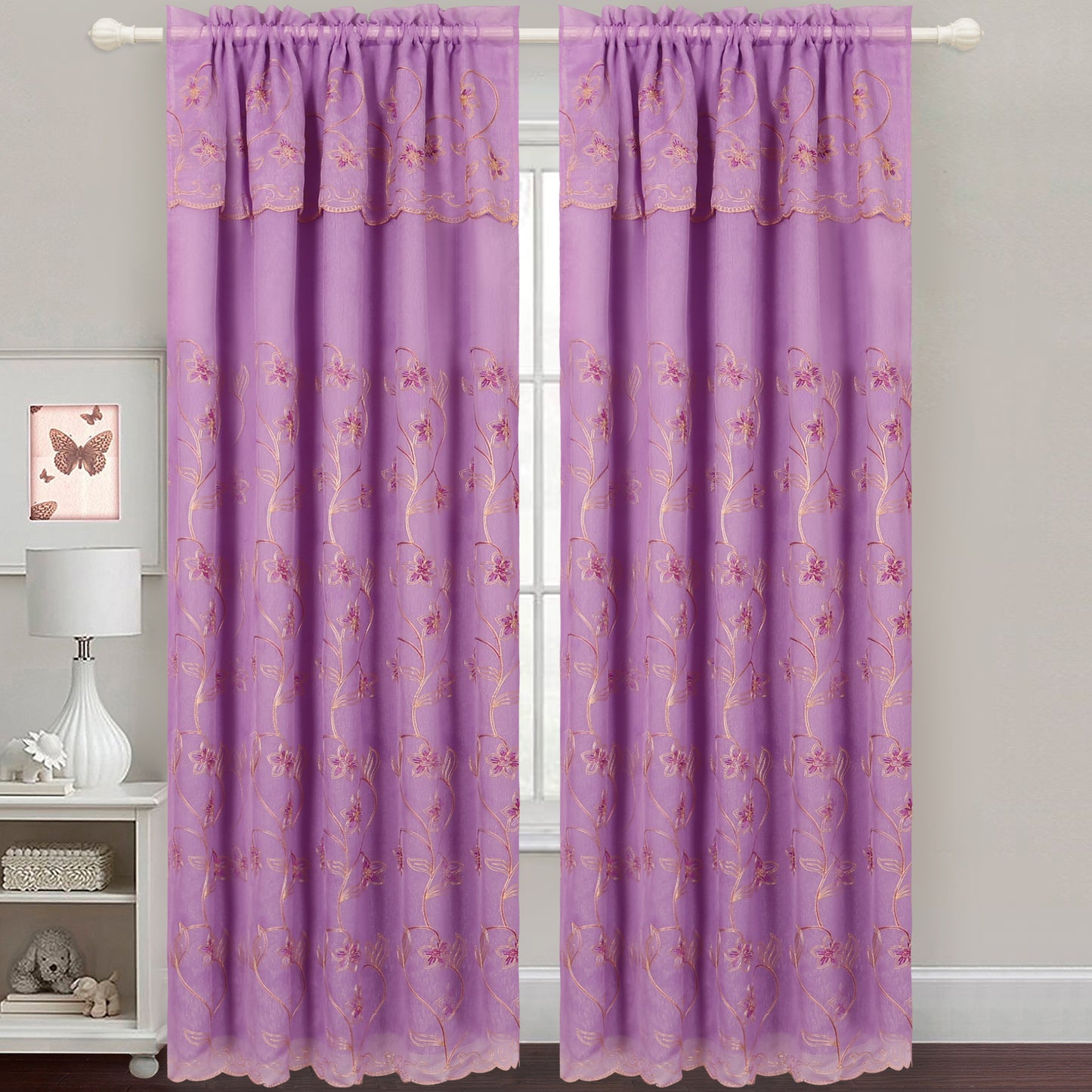 Gabriella - Snow Voile Embroidered Panel - Set of Two - Assorted Colors - Glory Home Design
