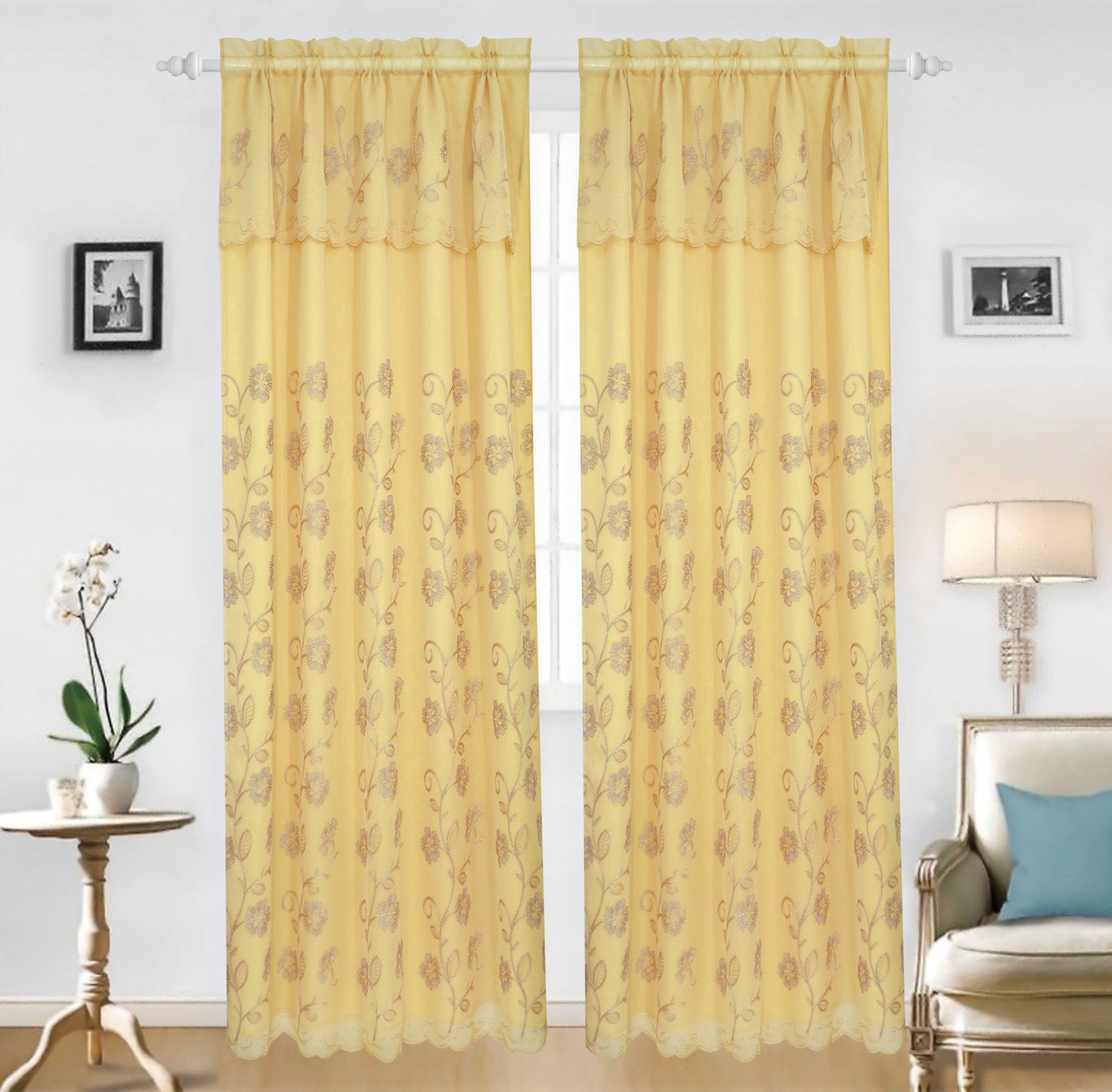 Lillian - Voile Rainbow Embroidered Panel with Valance & Satin backing - Glory Home Design