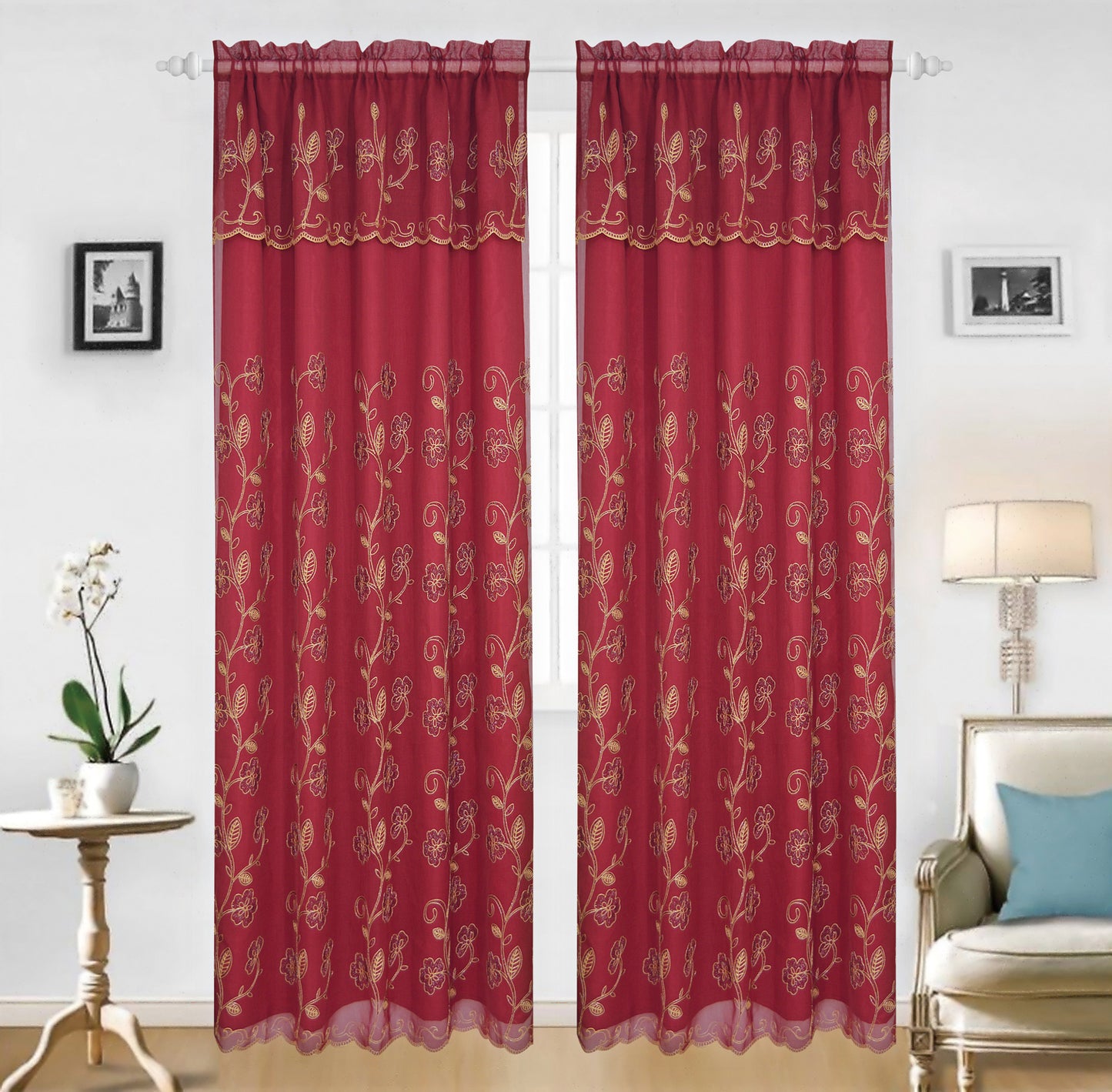 Lillian - Voile Rainbow Embroidered Panel with Valance & Satin backing - Glory Home Design