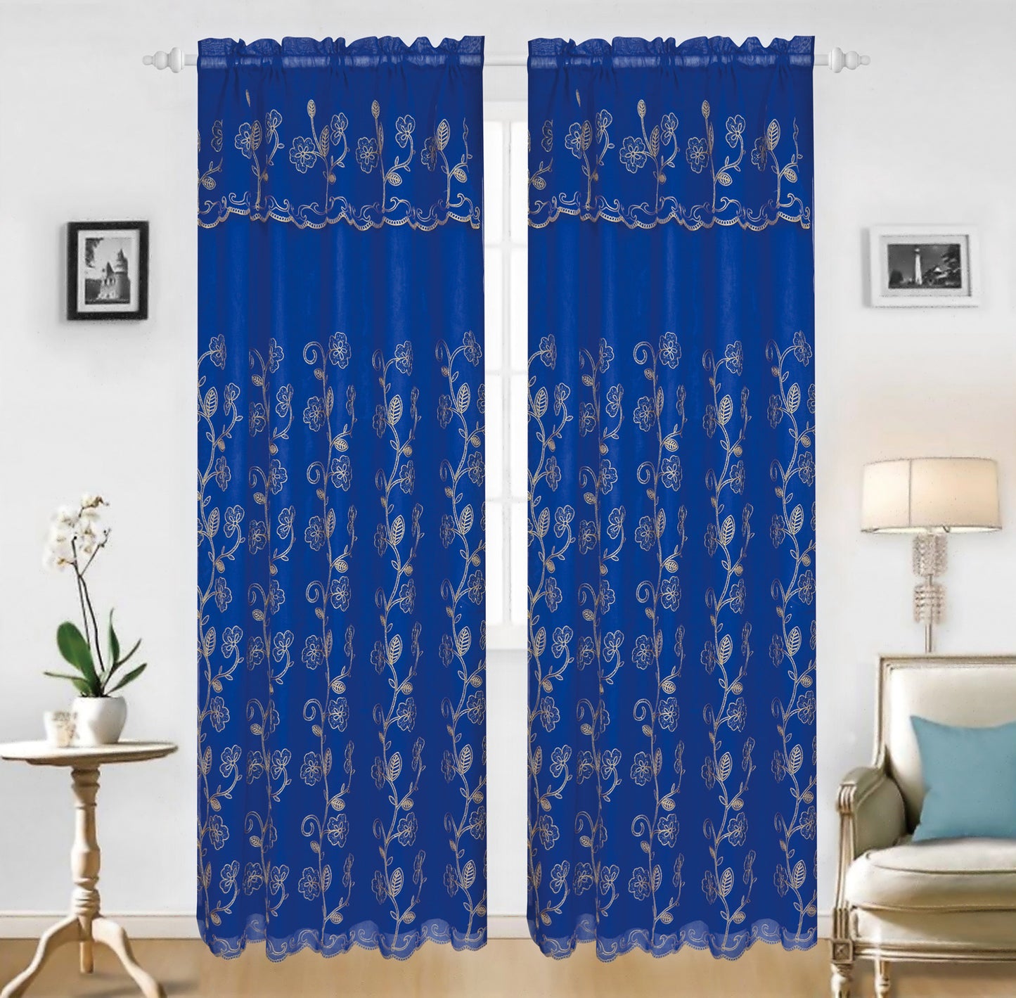 Lillian - Voile Rainbow Embroidered Panel with Valance & Satin backing - Glory Home Design