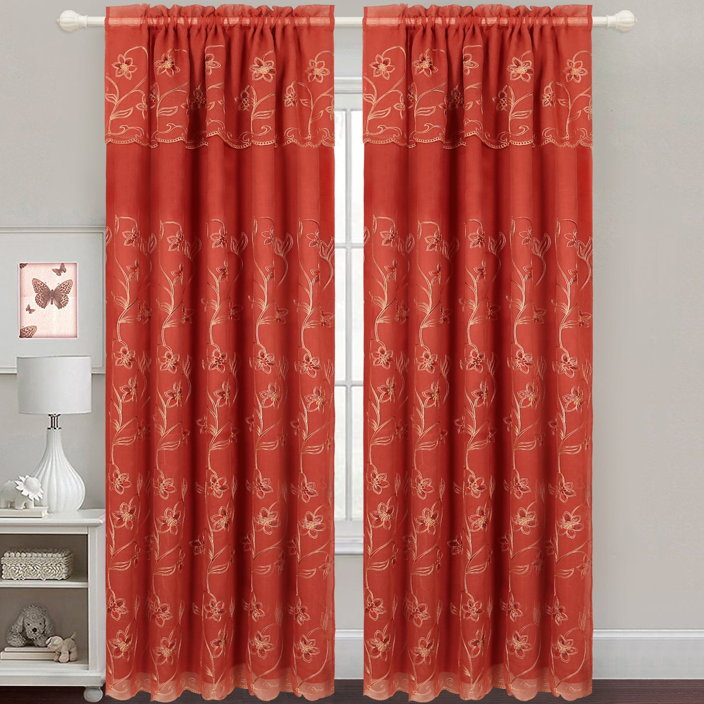 Gabriella - Snow Voile Embroidered Panel - Set of Two - Assorted Colors - Glory Home Design