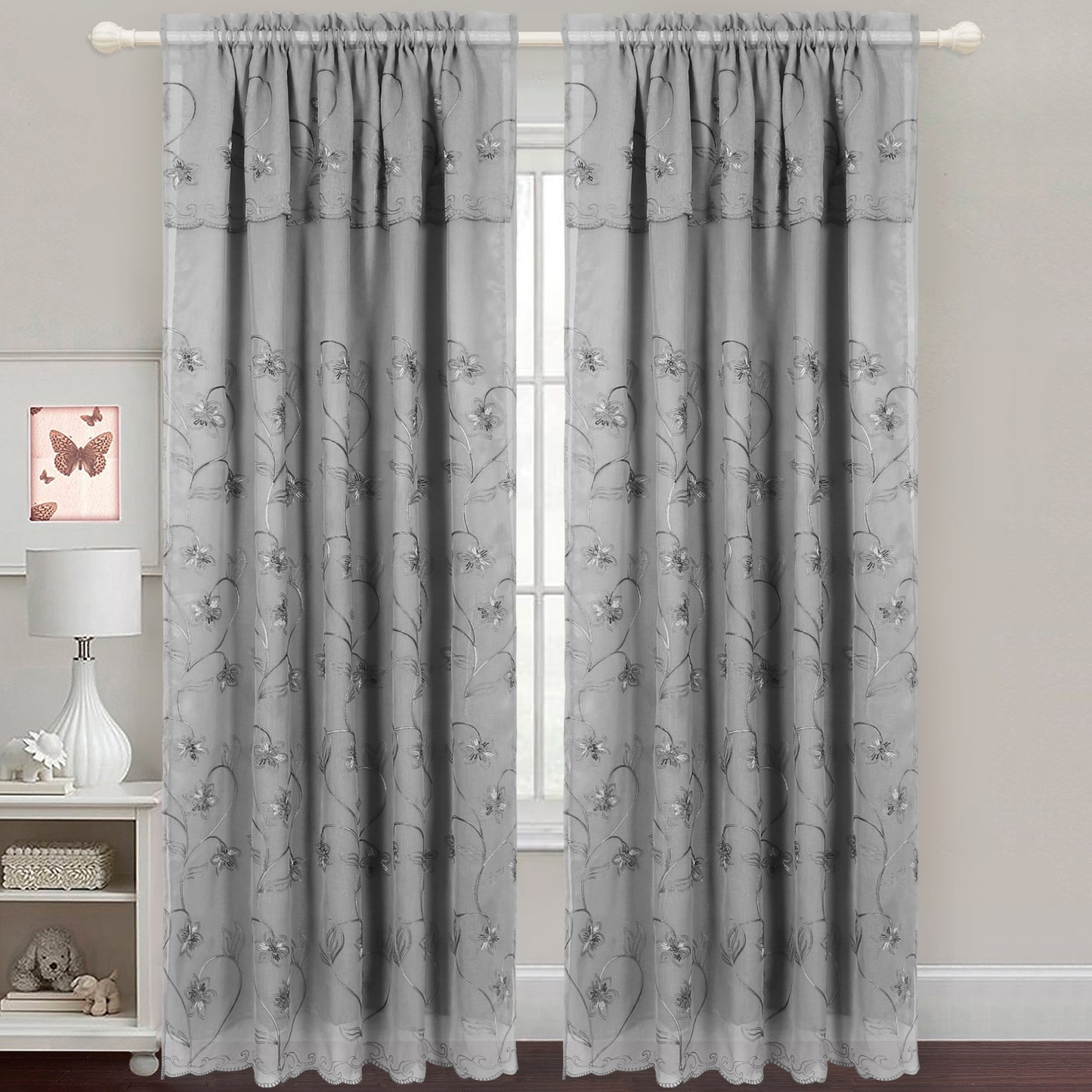 Gabriella - Snow Voile Embroidered Panel - Set of Two - Assorted Colors - Glory Home Design