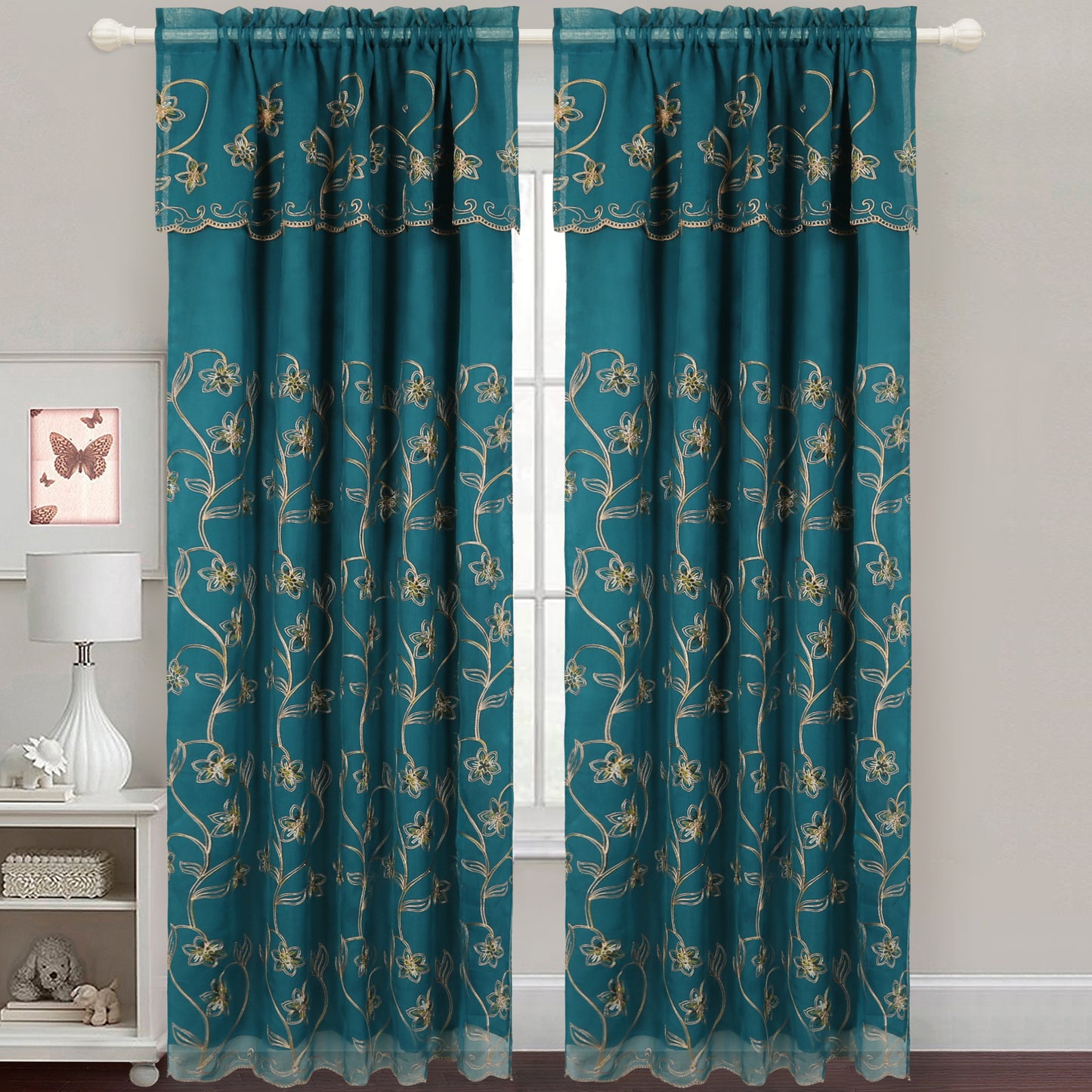 Gabriella - Snow Voile Embroidered Panel - Set of Two - Assorted Colors - Glory Home Design
